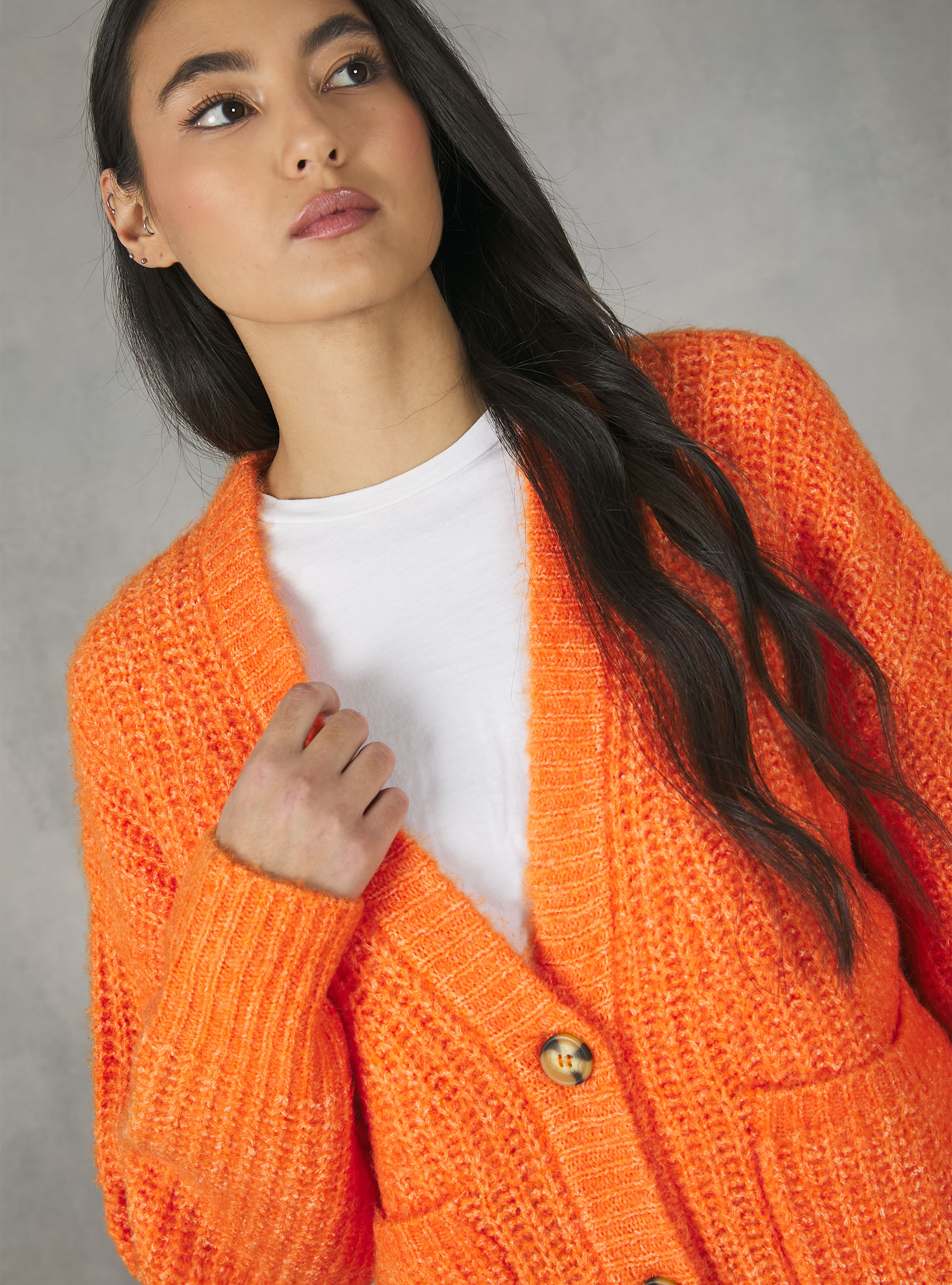 Ribbed cardigan pullover, OR2 ORANGE MED.