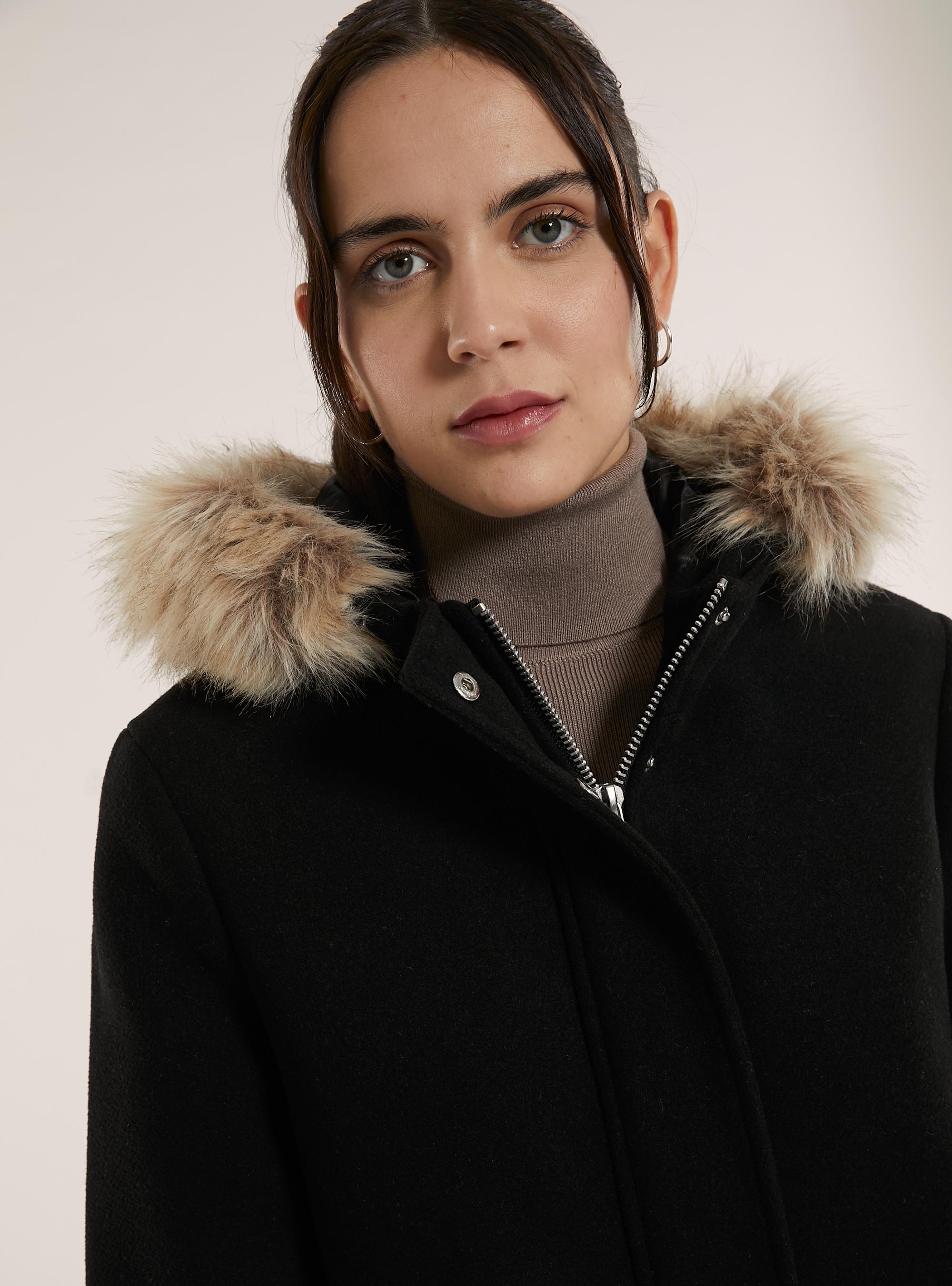 Cappotto corto con cappuccio, BK1 BLACK