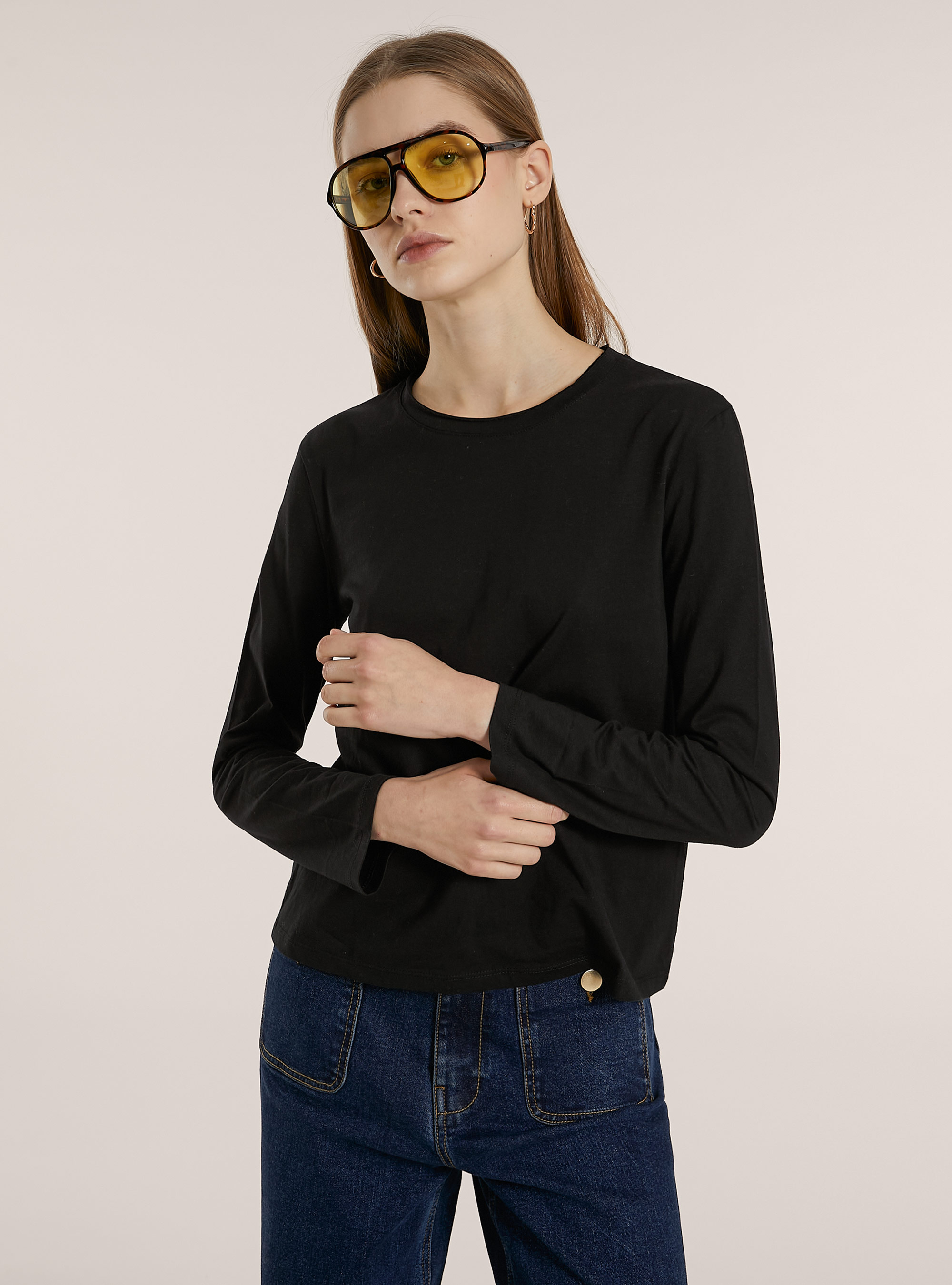 Langärmeliges Basic-T-Shirt, BK1 BLACK