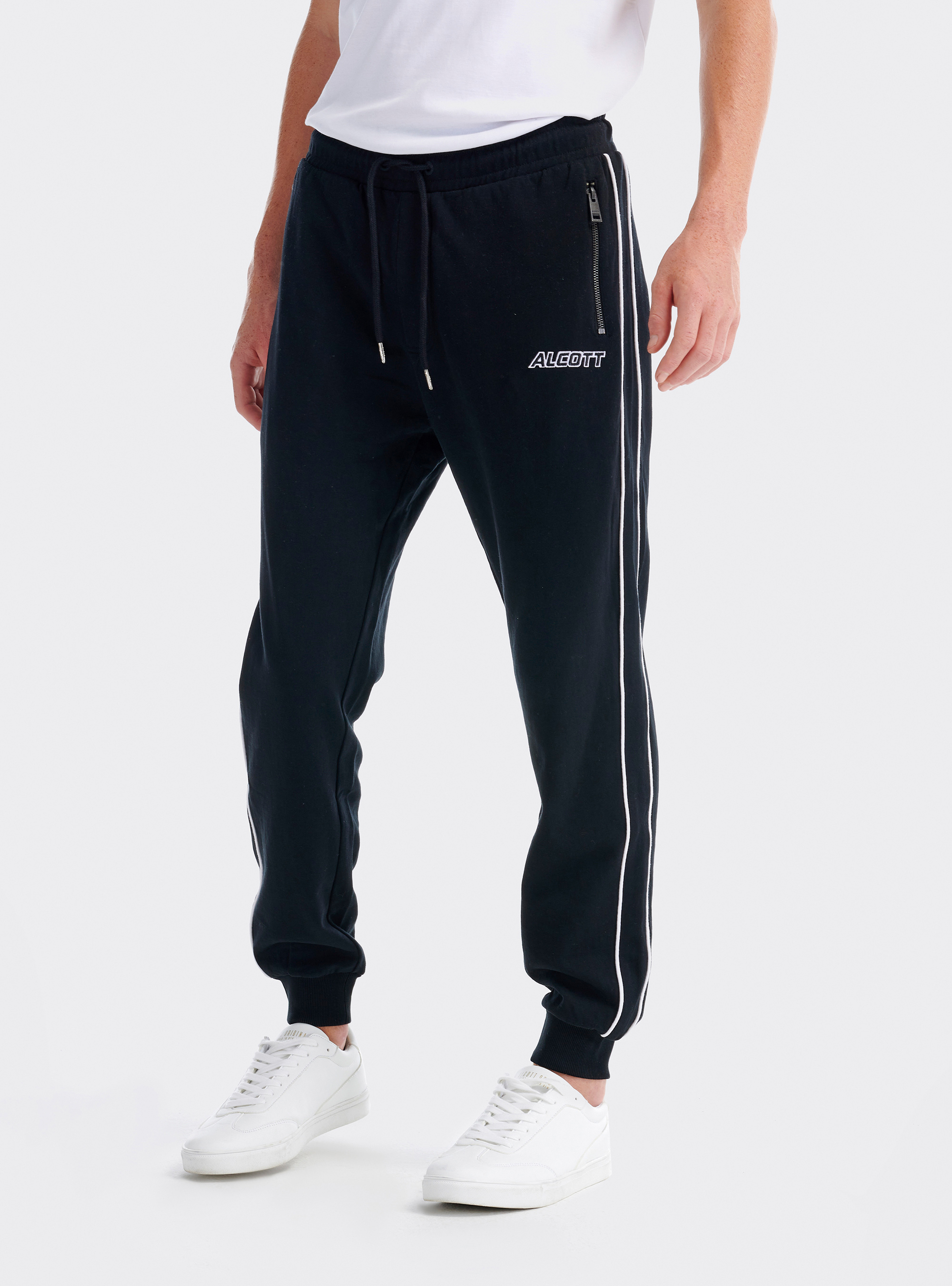 Pantalon de jogging avec bande contrastante et logo, C101 BLACK