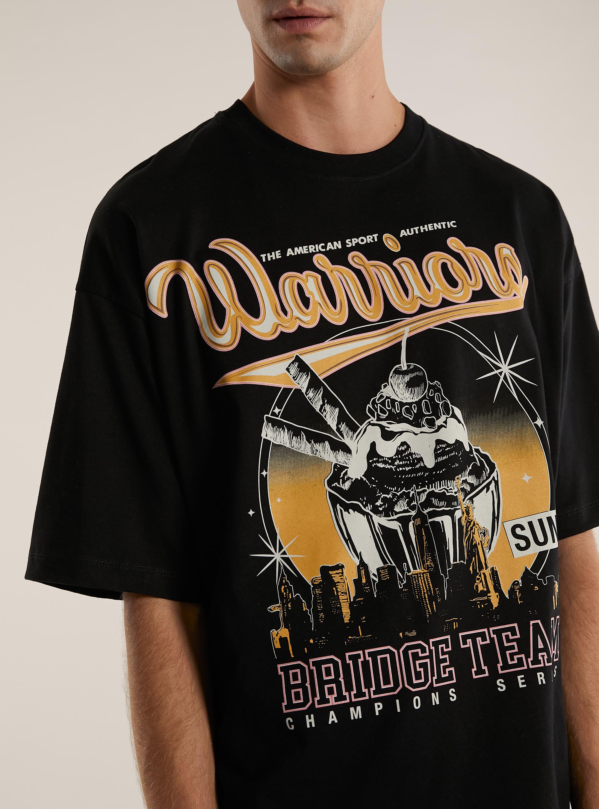 Over fit t-shirt with print, BK1 BLACK