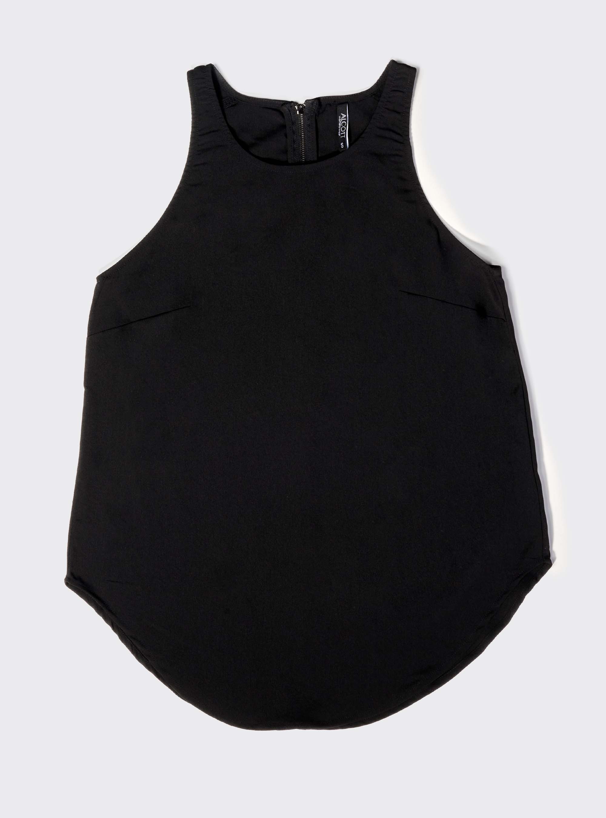 Basic tank top with back zip fastening, BLACK
