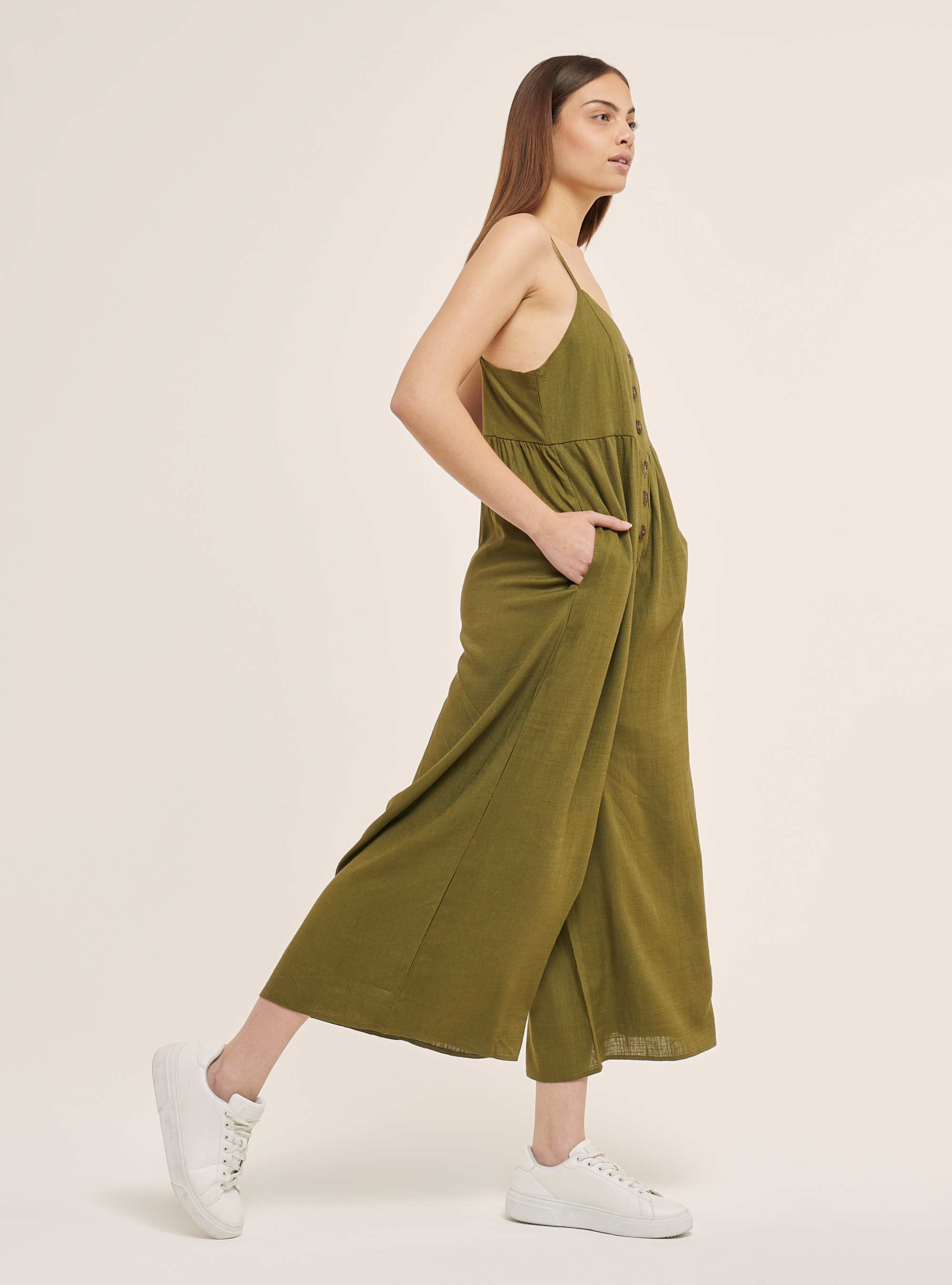 Plain-coloured linen-blend jumpsuit, C6601 KAKY