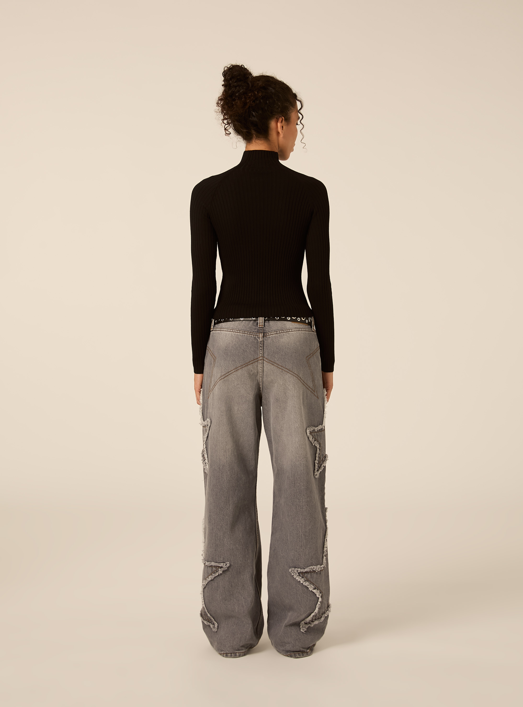 Ribbed mock neck jumper with raglan sleeves, BK1 BLACK