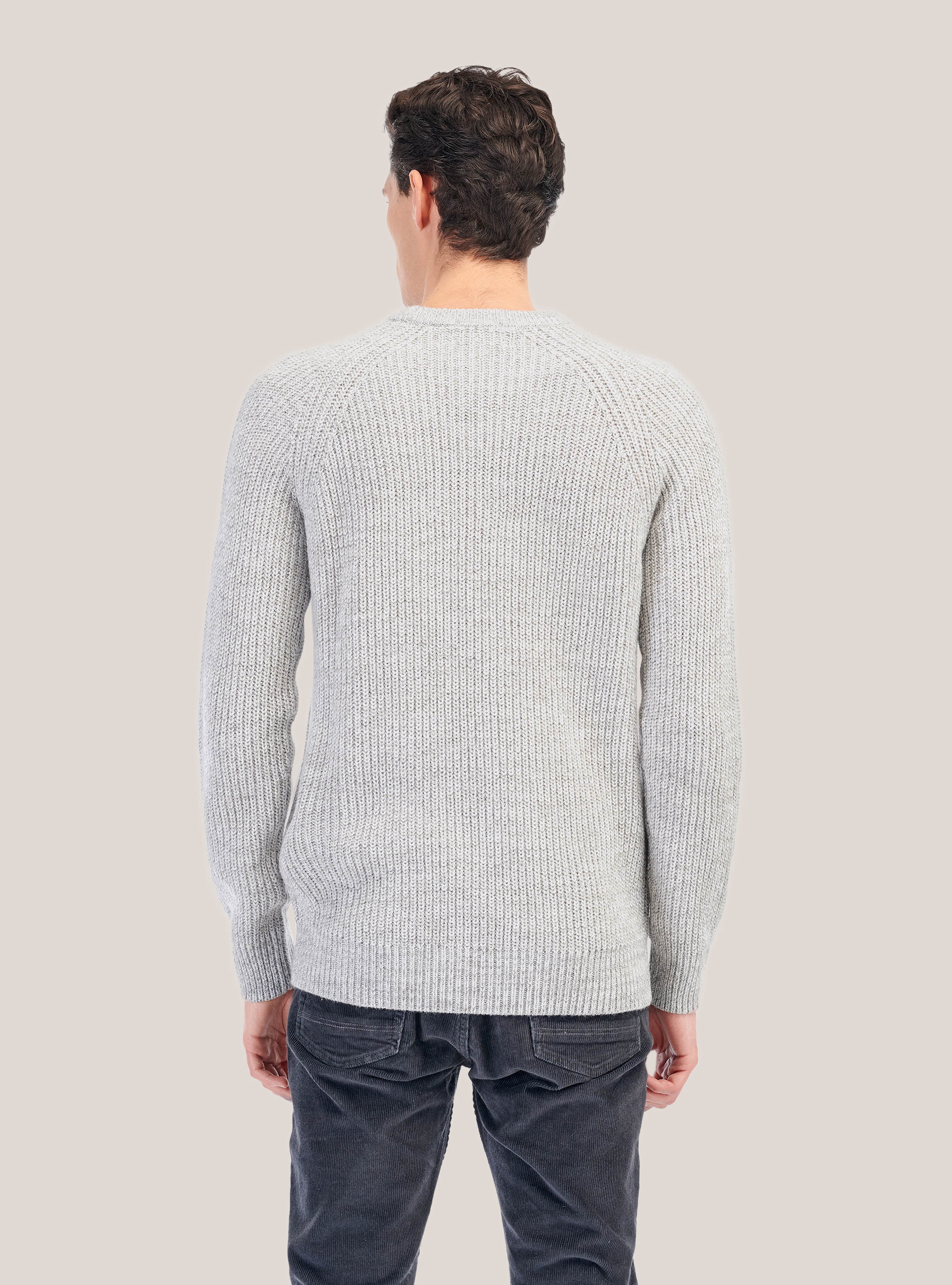 English rib round neck pullover in wool blend, PEARL/CREAM