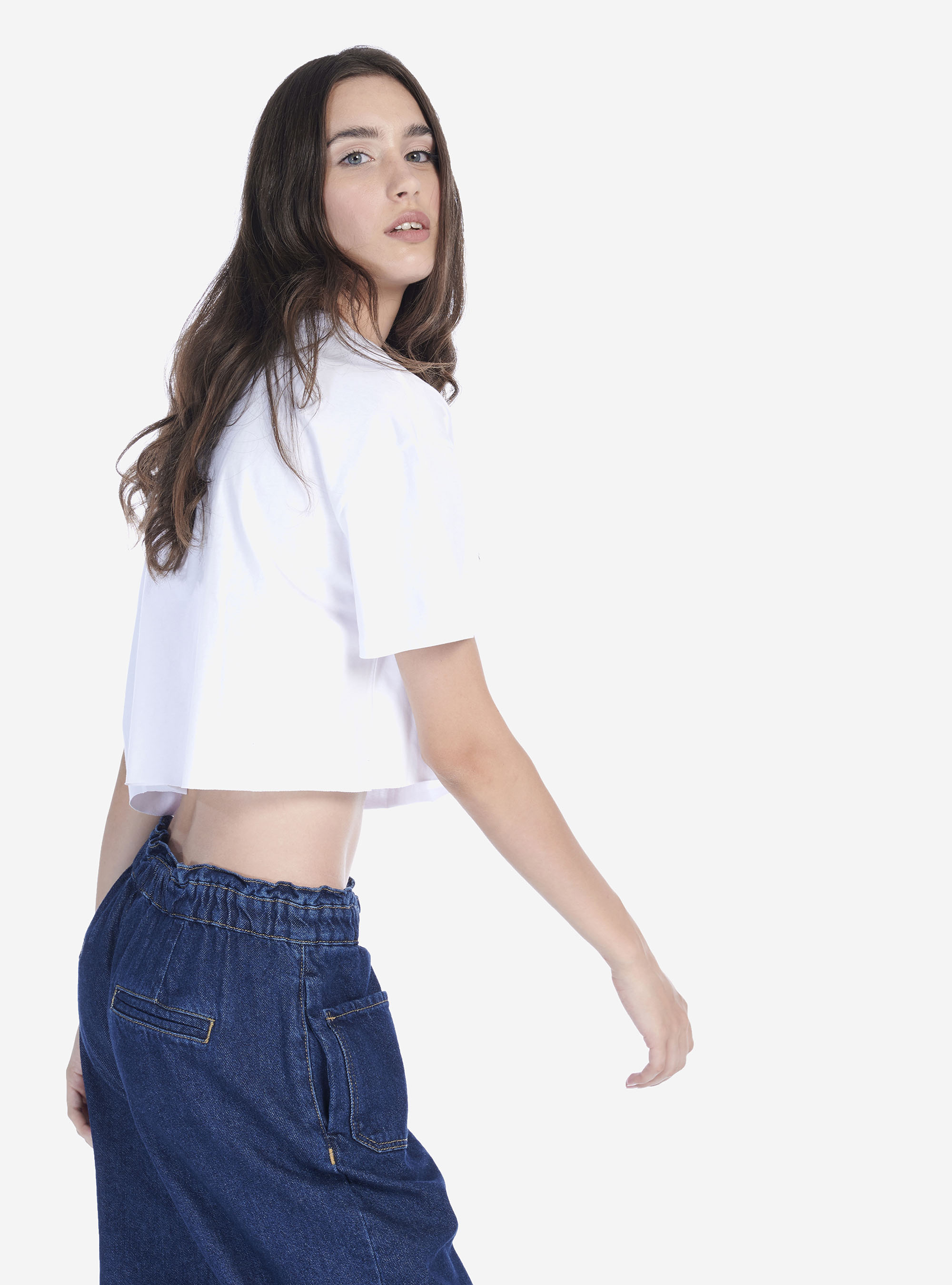 T-shirt crop con stampa fluo, BIANCO