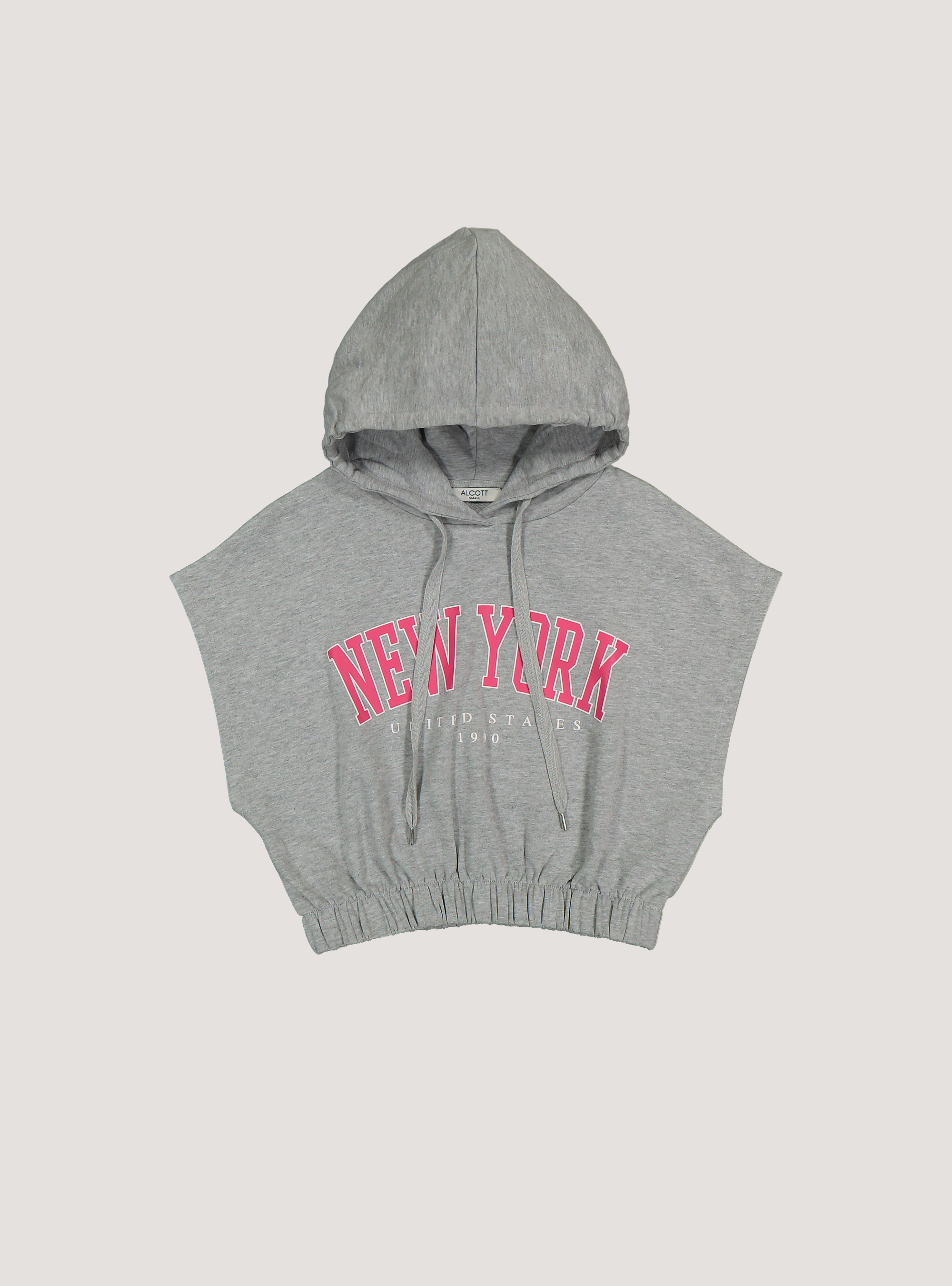 Felpa cropped smanicata con cappuccio, GRIGIO CHIARO MELANGE