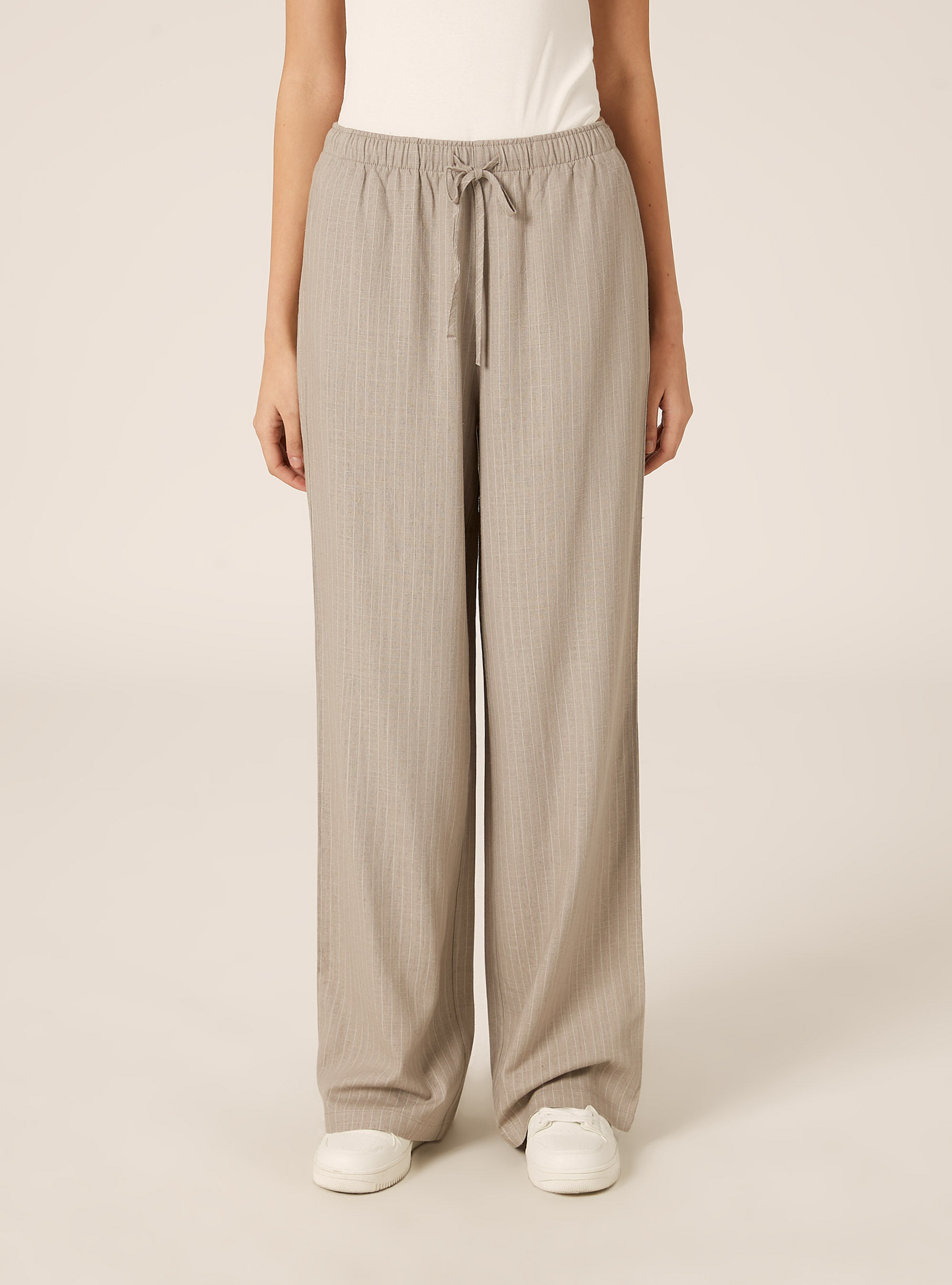 Linen-blend palazzo pants, STRIPE BEIGE/WHITE