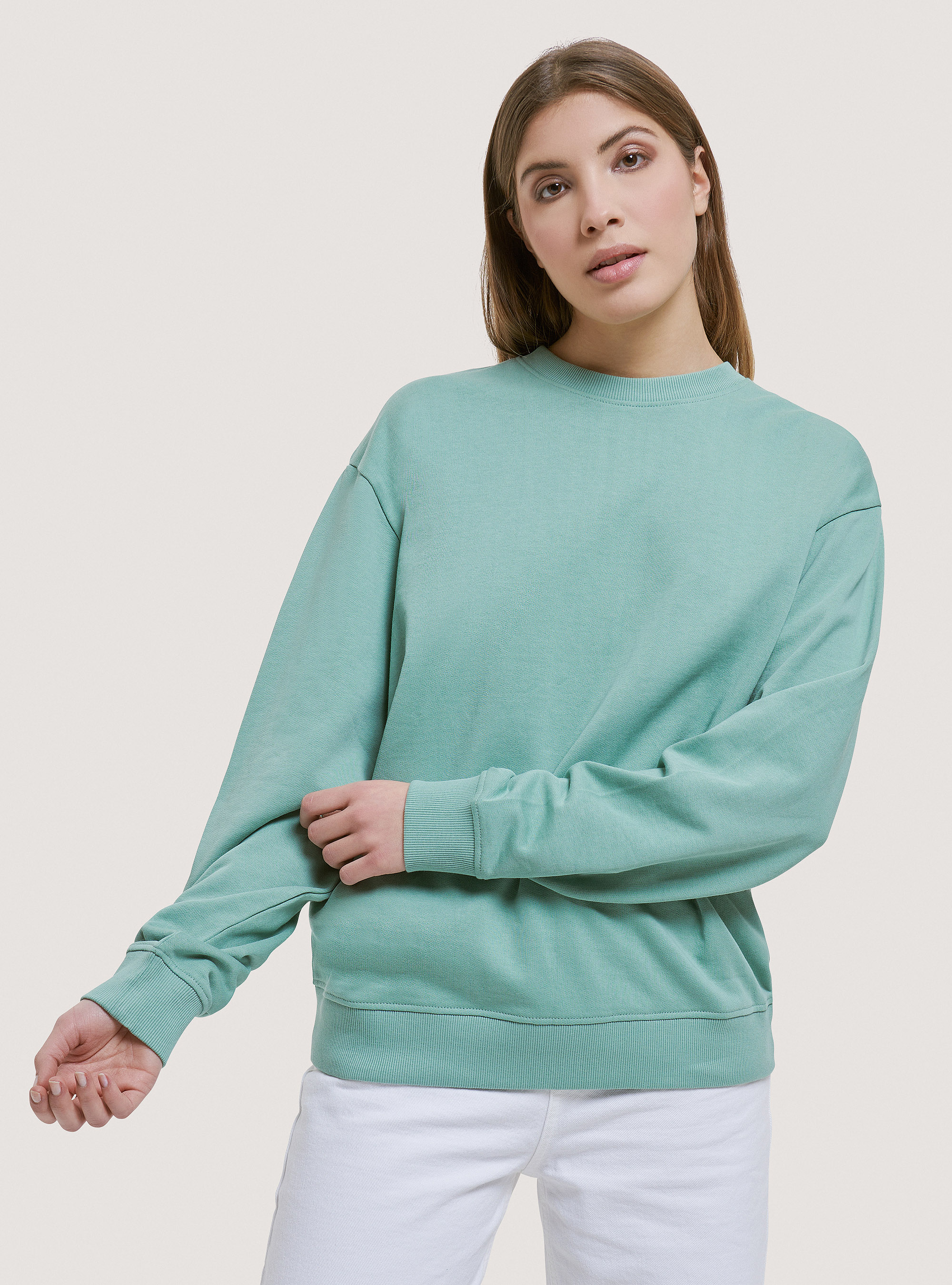 Sweat-shirt basique à col ras du cou en coton, C6730 GREEN