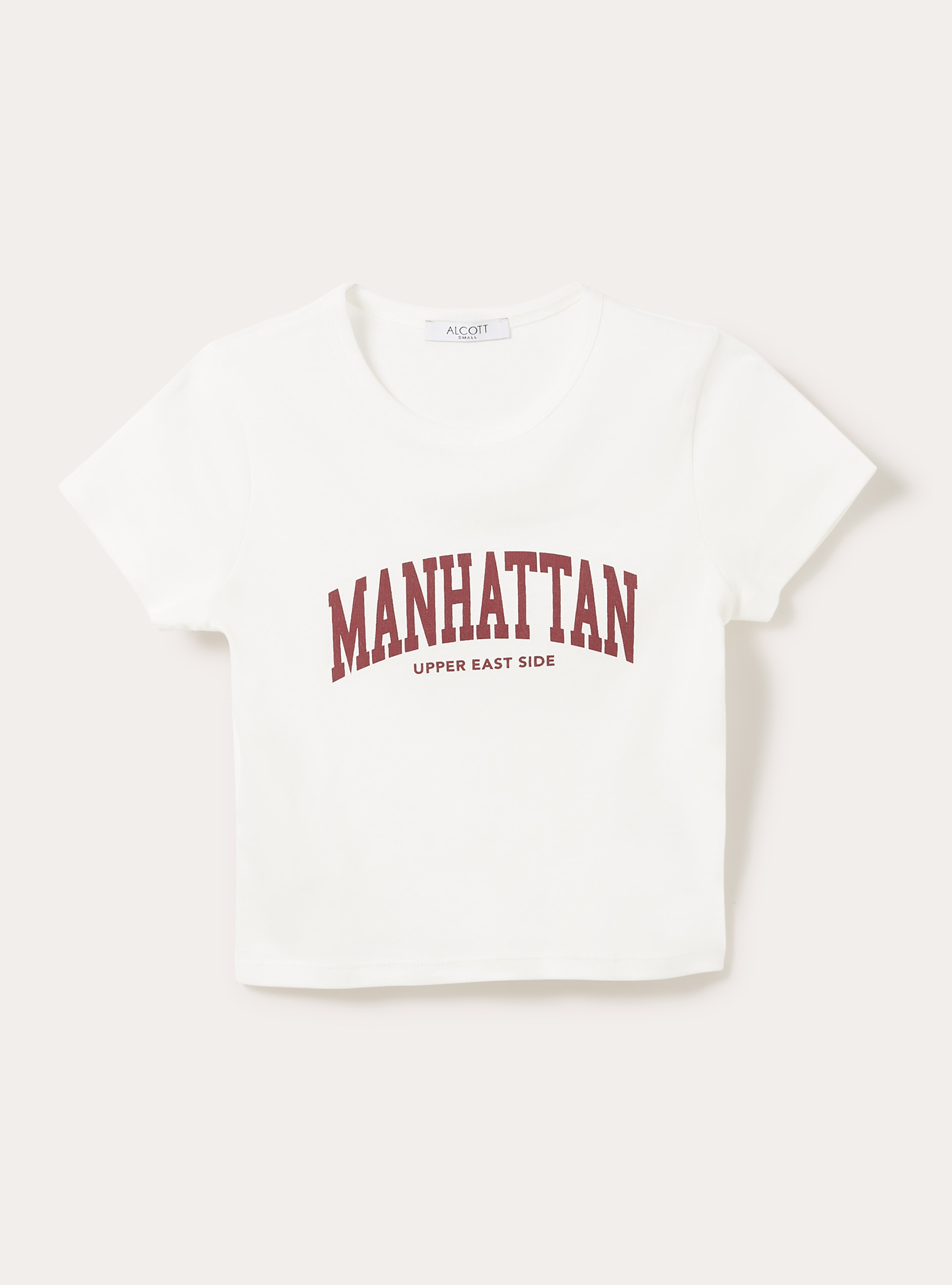Kurz&auml;rmeliges Crop-T-Shirt mit College-Grafik-Print, WH1 OFF WHITE