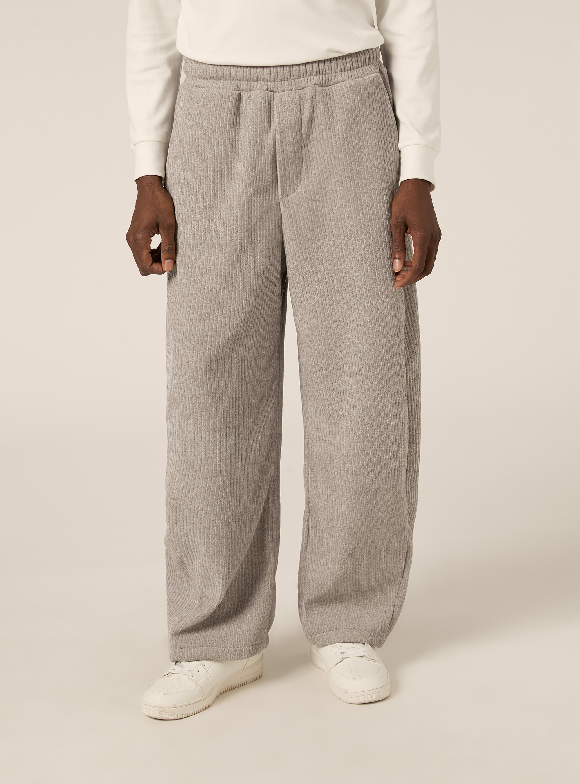 Pantalone in velluto a coste  barrel fit, MGY3 GREY MEL LIGHT