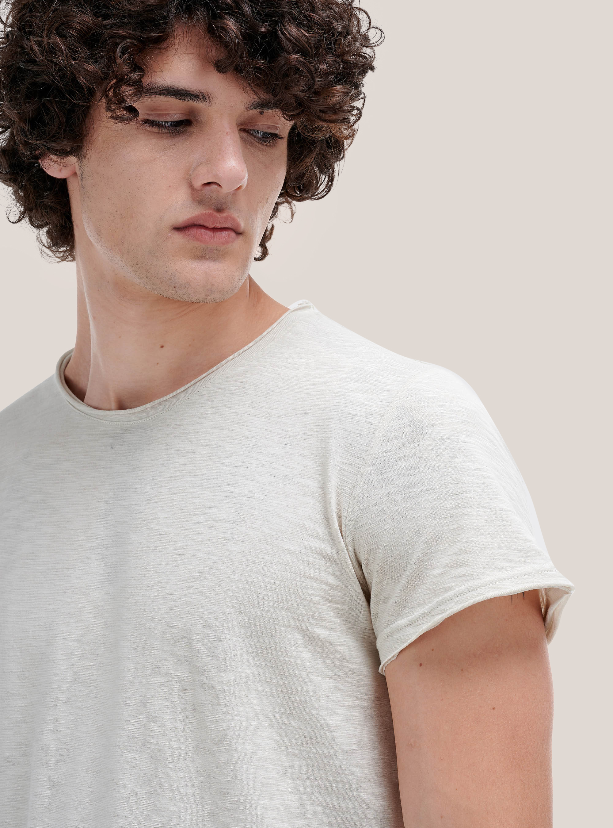 T-shirt in combed cotton, CREAM