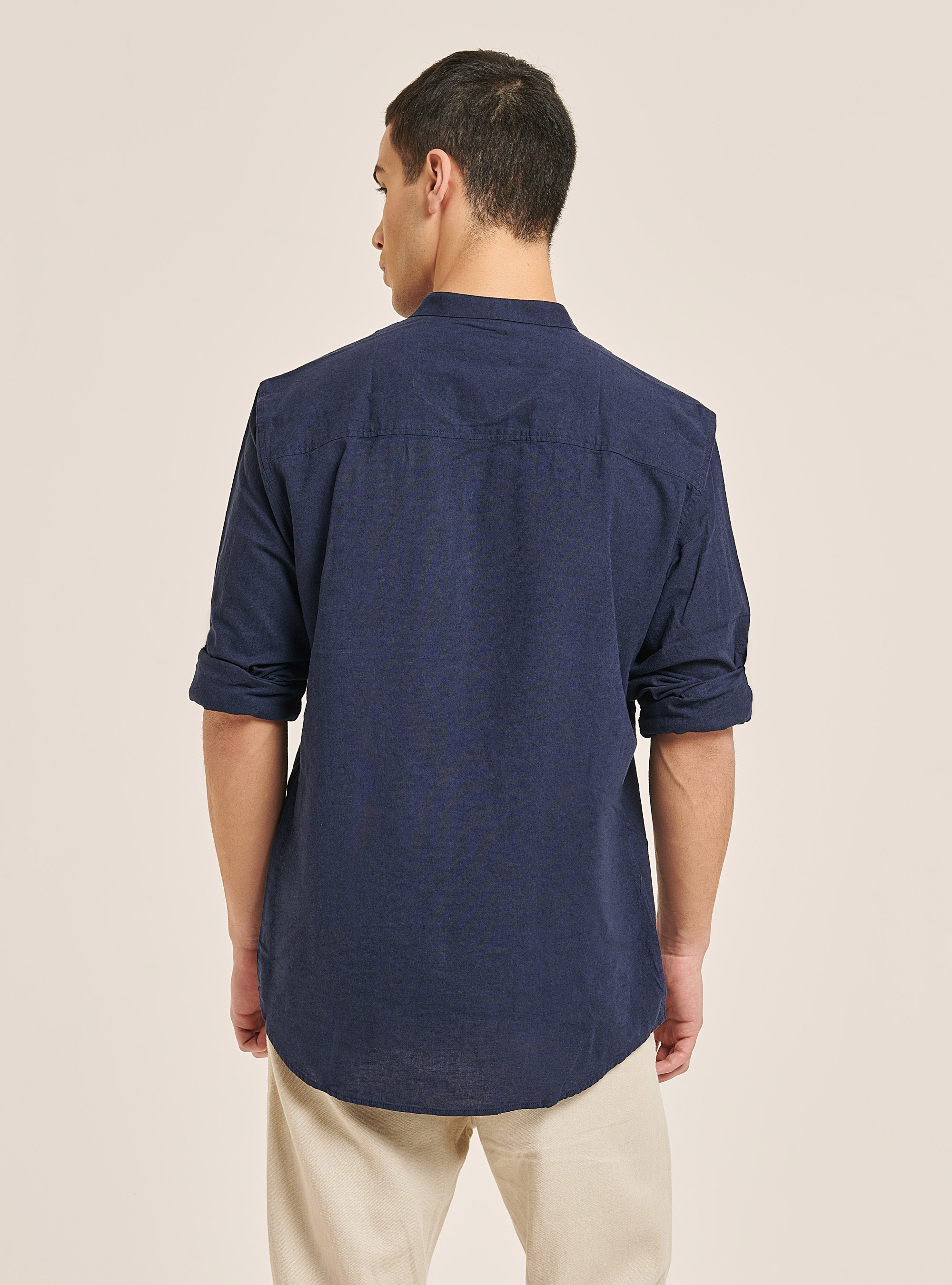 Camicia 100% lino collo coreano, NA1 NAVY DARK