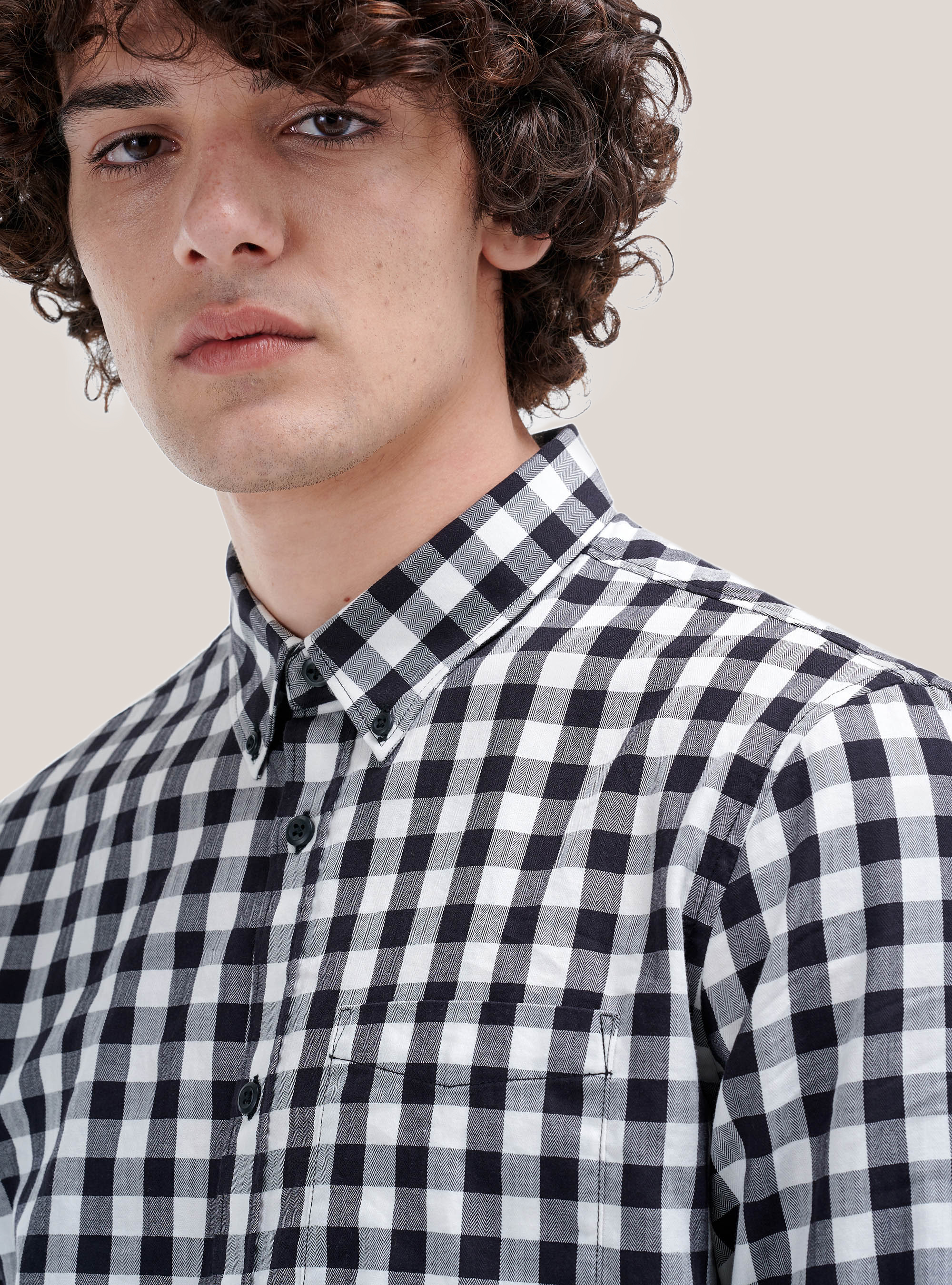 Chemise à carreaux en coton durable, C101 BLACK