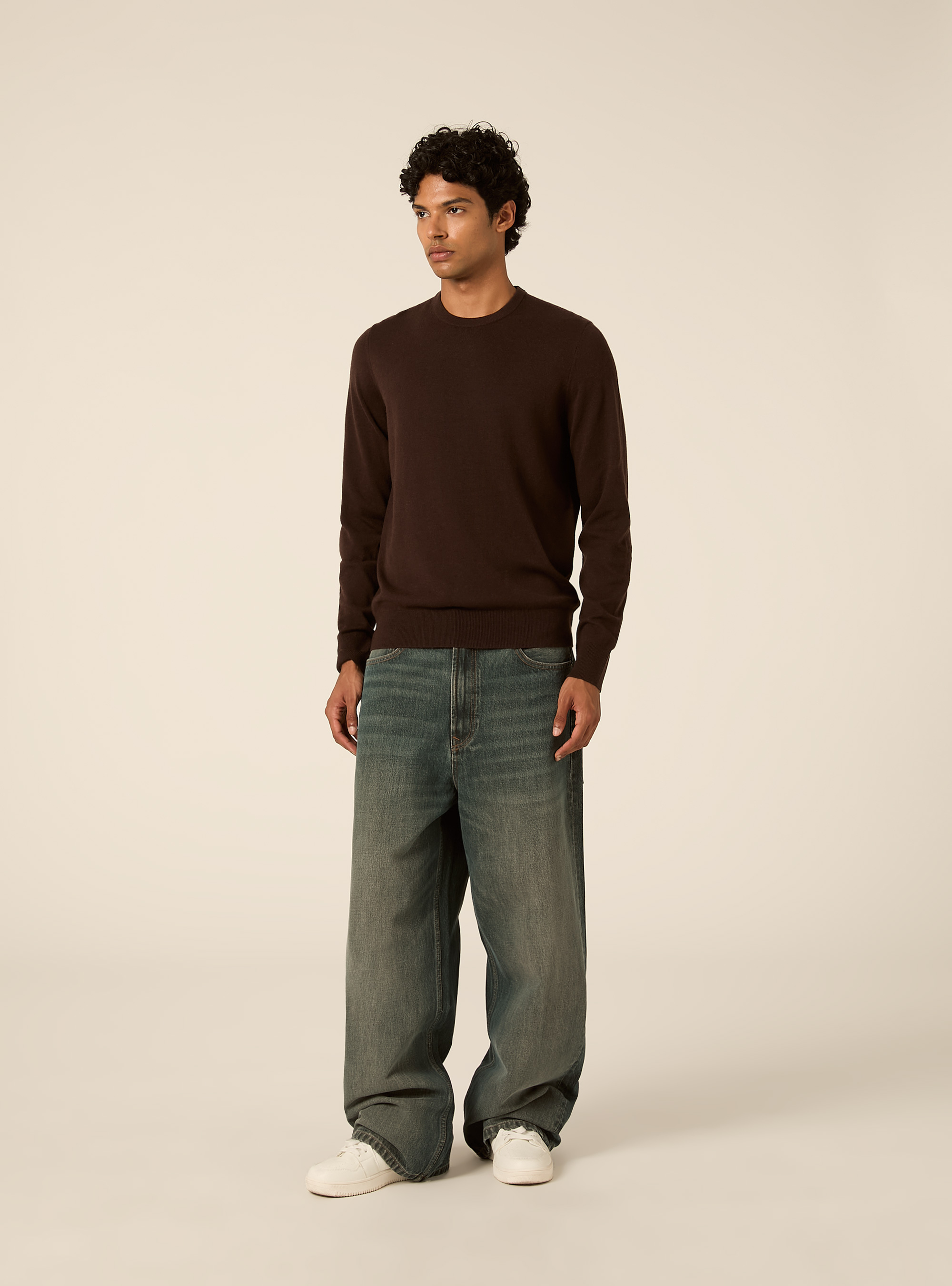 Girocollo in maglia in lana poliammide cashmere, BR1 BROWN DARK