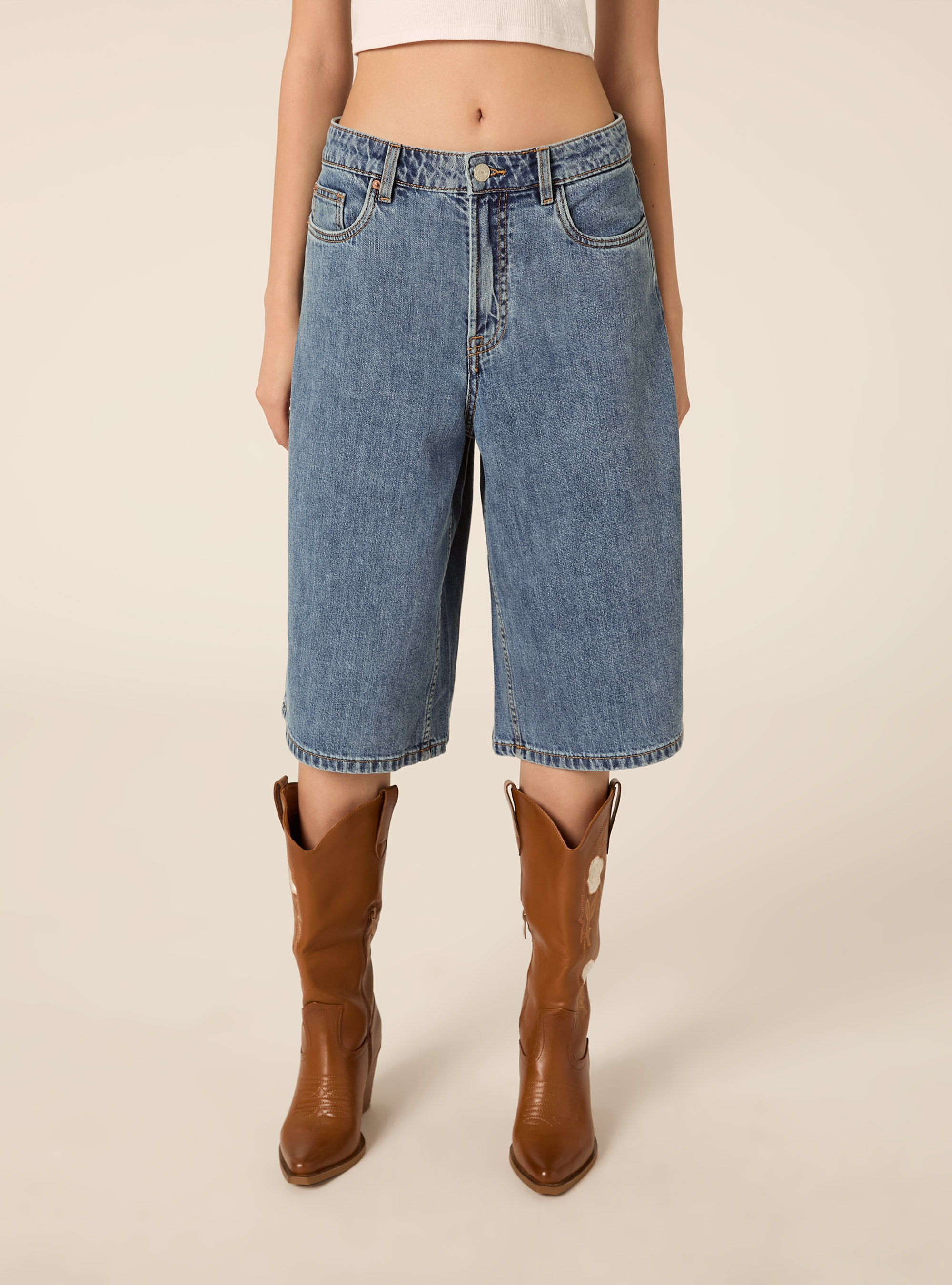 Baggy Denim Jorts, D003 MEDIUM BLUE