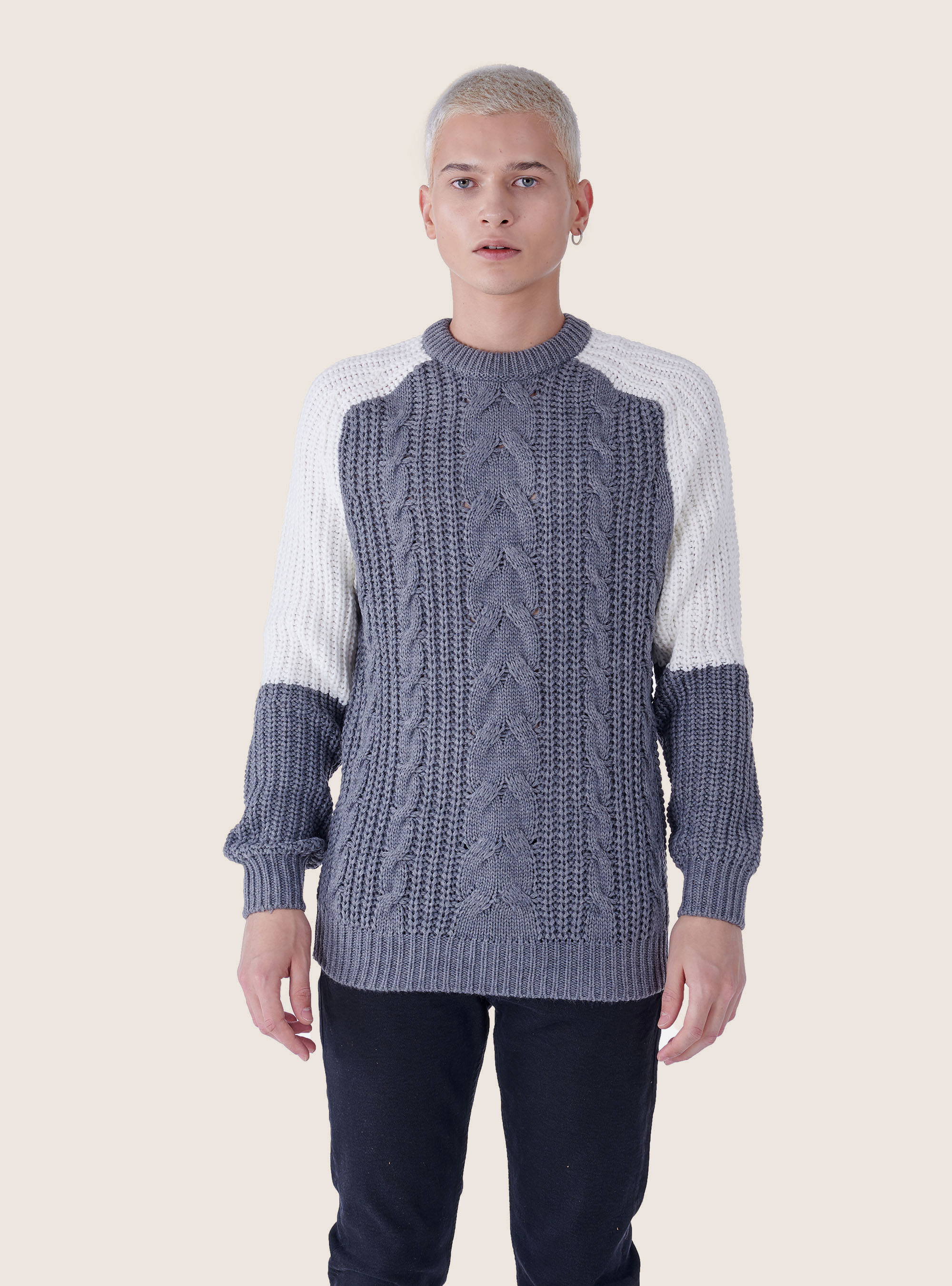 PULLOVER WITH  CENTRAL BRAID, GREY MELANGE