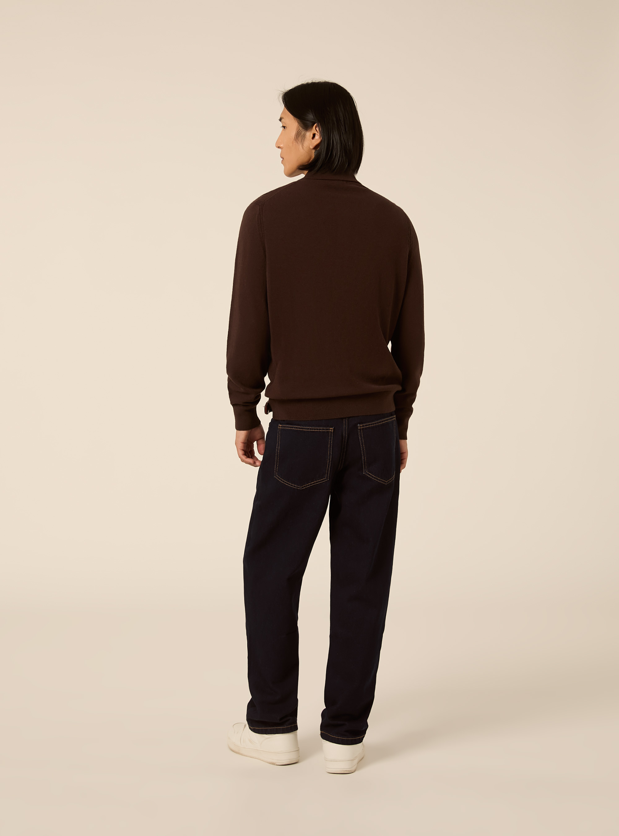 Polo a manches longues en maille melange de laine et cachemire, BR1 BROWN DARK