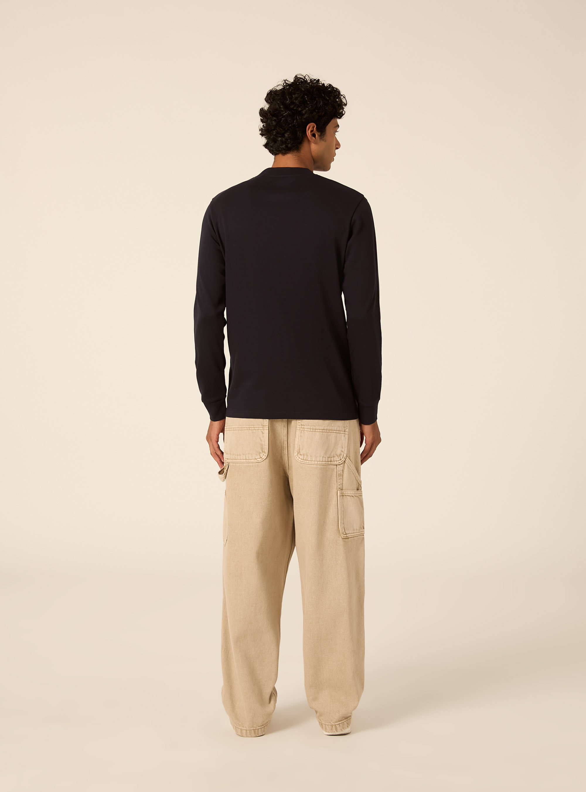 Maglia girocollo maniche lunghe interlock, NAVY SCURO