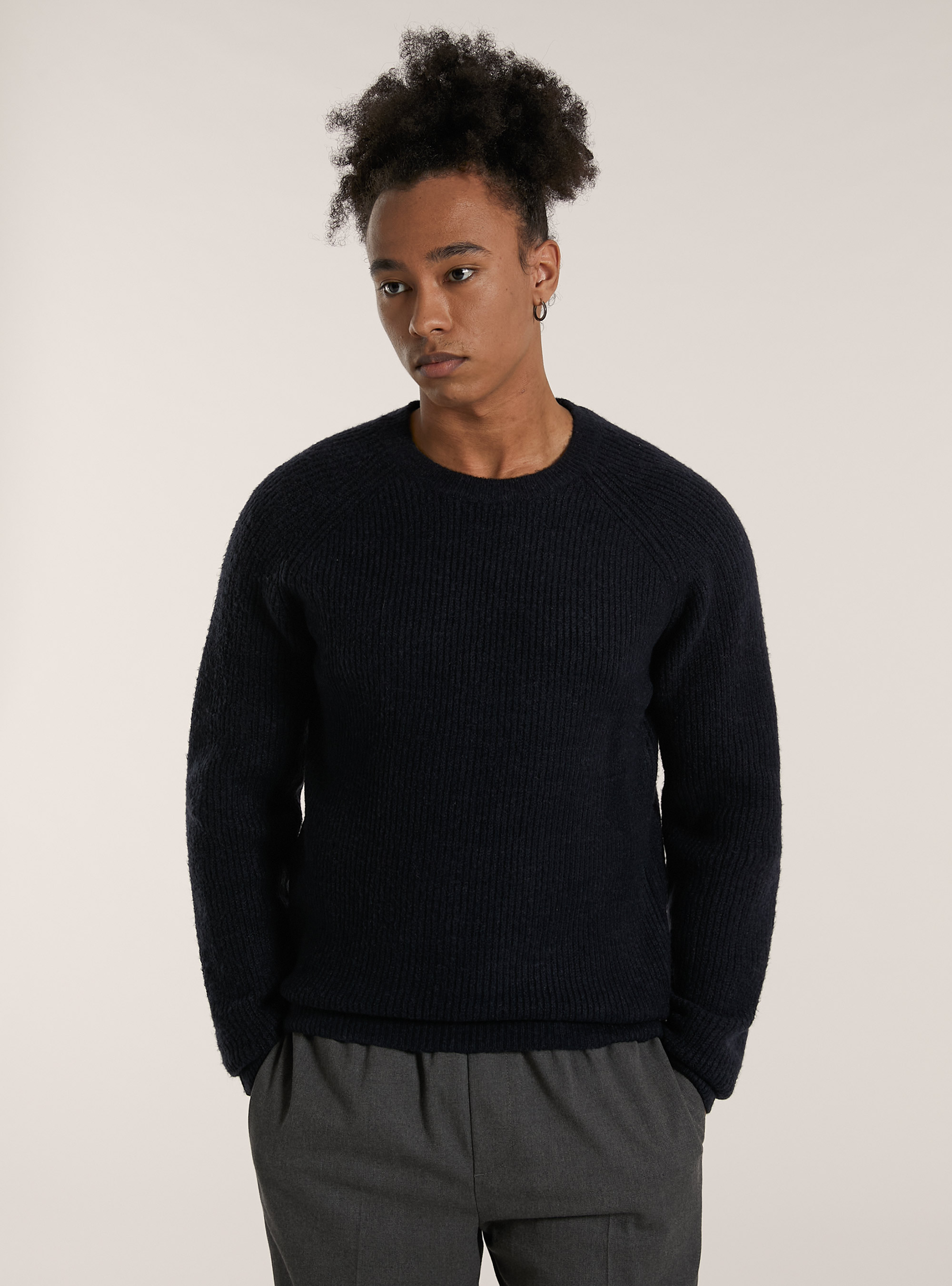 Jersey de canalé inglés en mezcla de lana, NA1 NAVY DARK