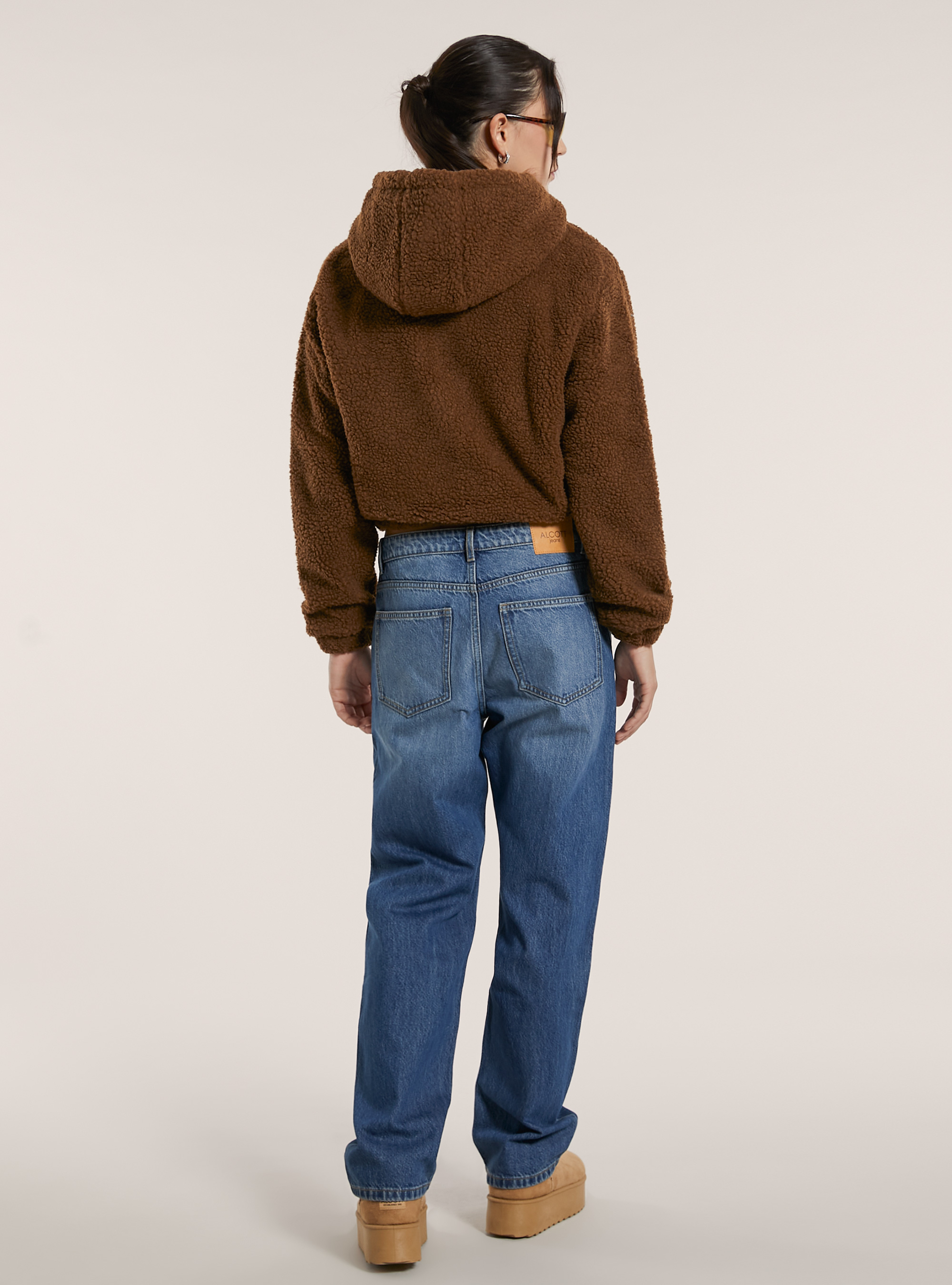 Giubbotto sherpa  crop fit, BR1 BROWN DARK