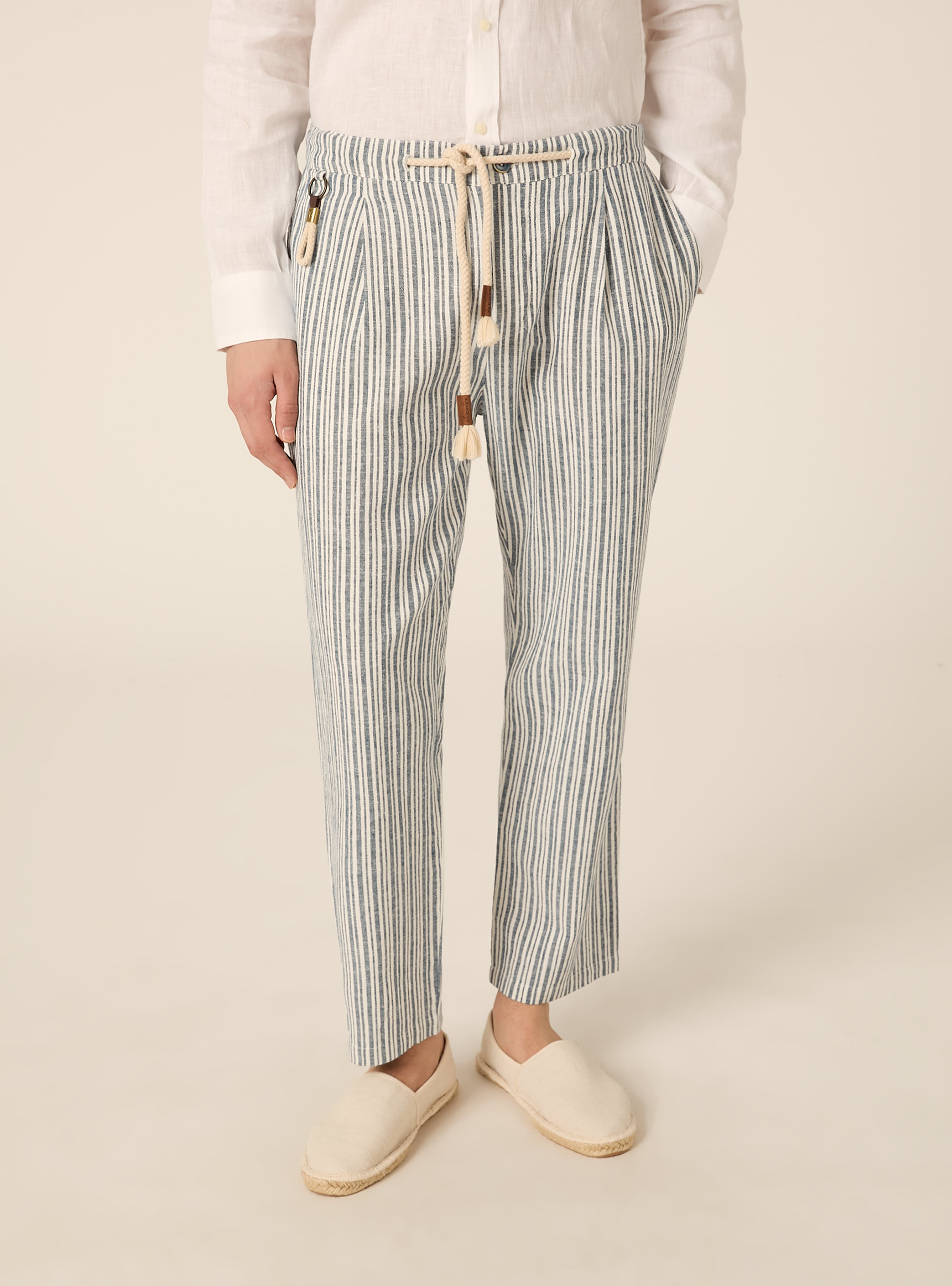 Pantaloni in misto lino a righe, NA2 NAVY MEDIUM