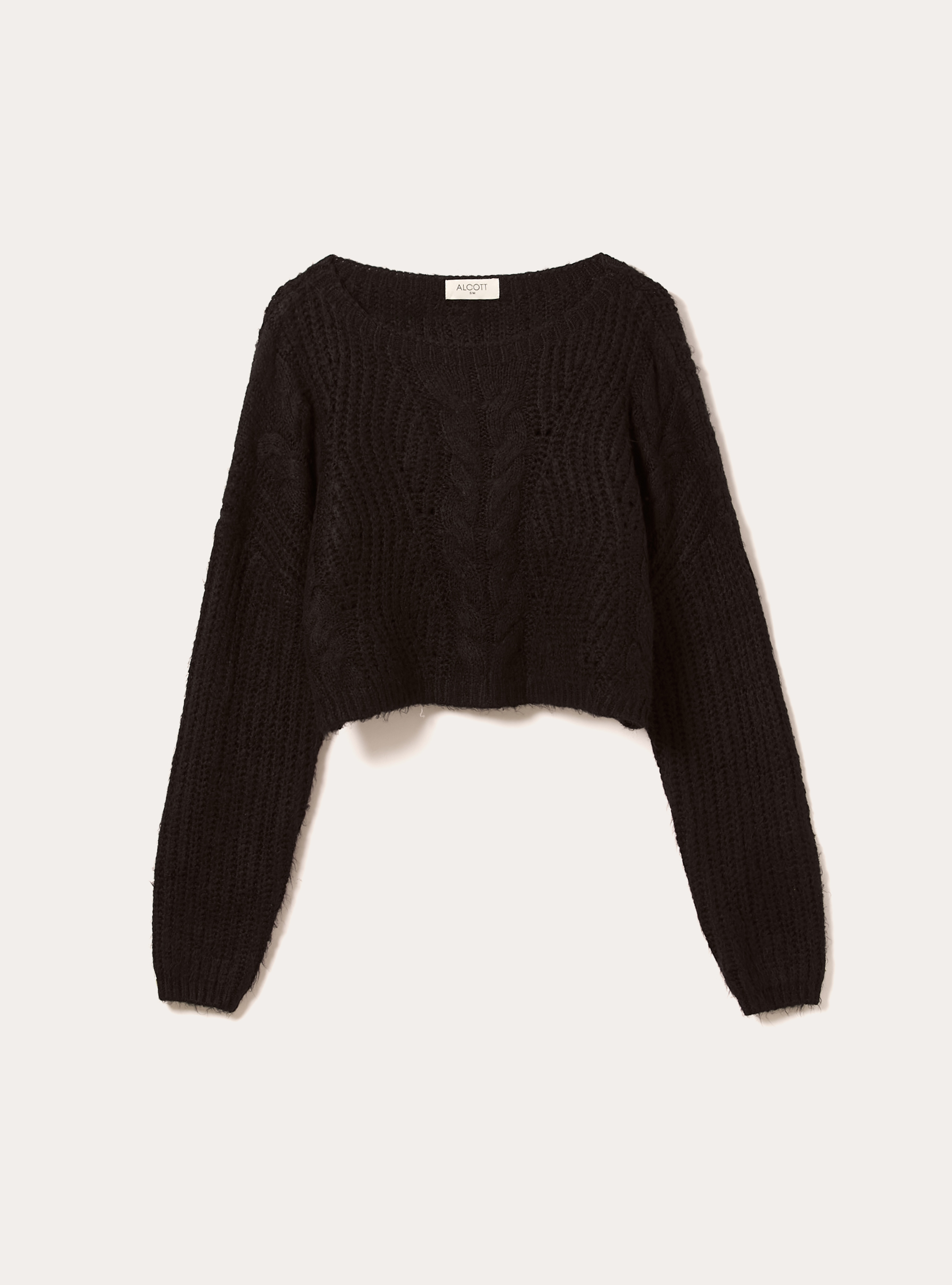 Cropped pullover with boat neck, BK1 BLACK