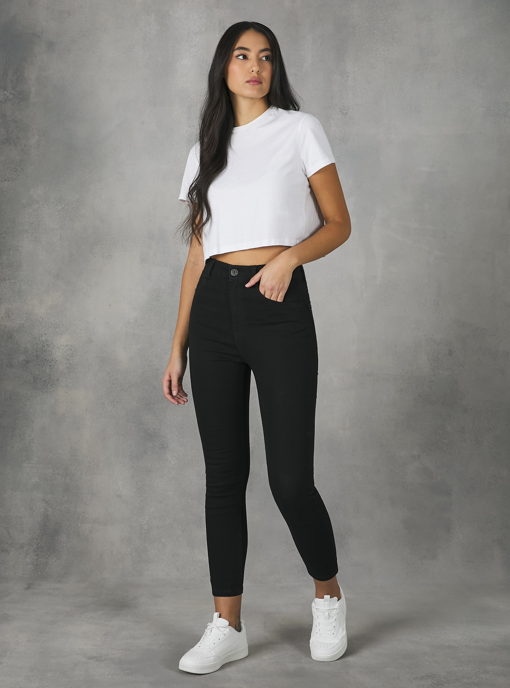 Jeans skinny fit a vita alta, D000 BLACK