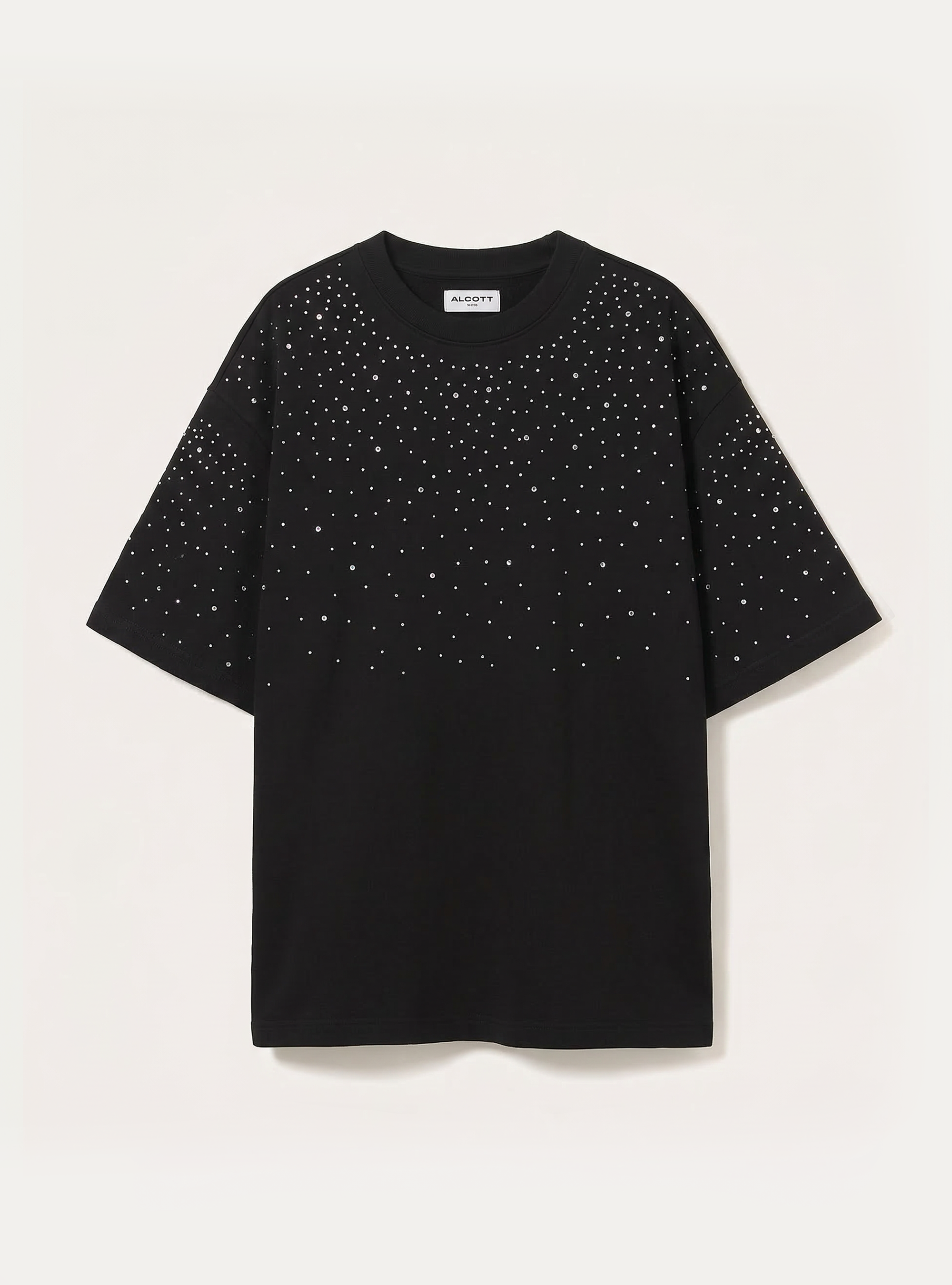 T-shirt boxy  con strass, BK1 BLACK