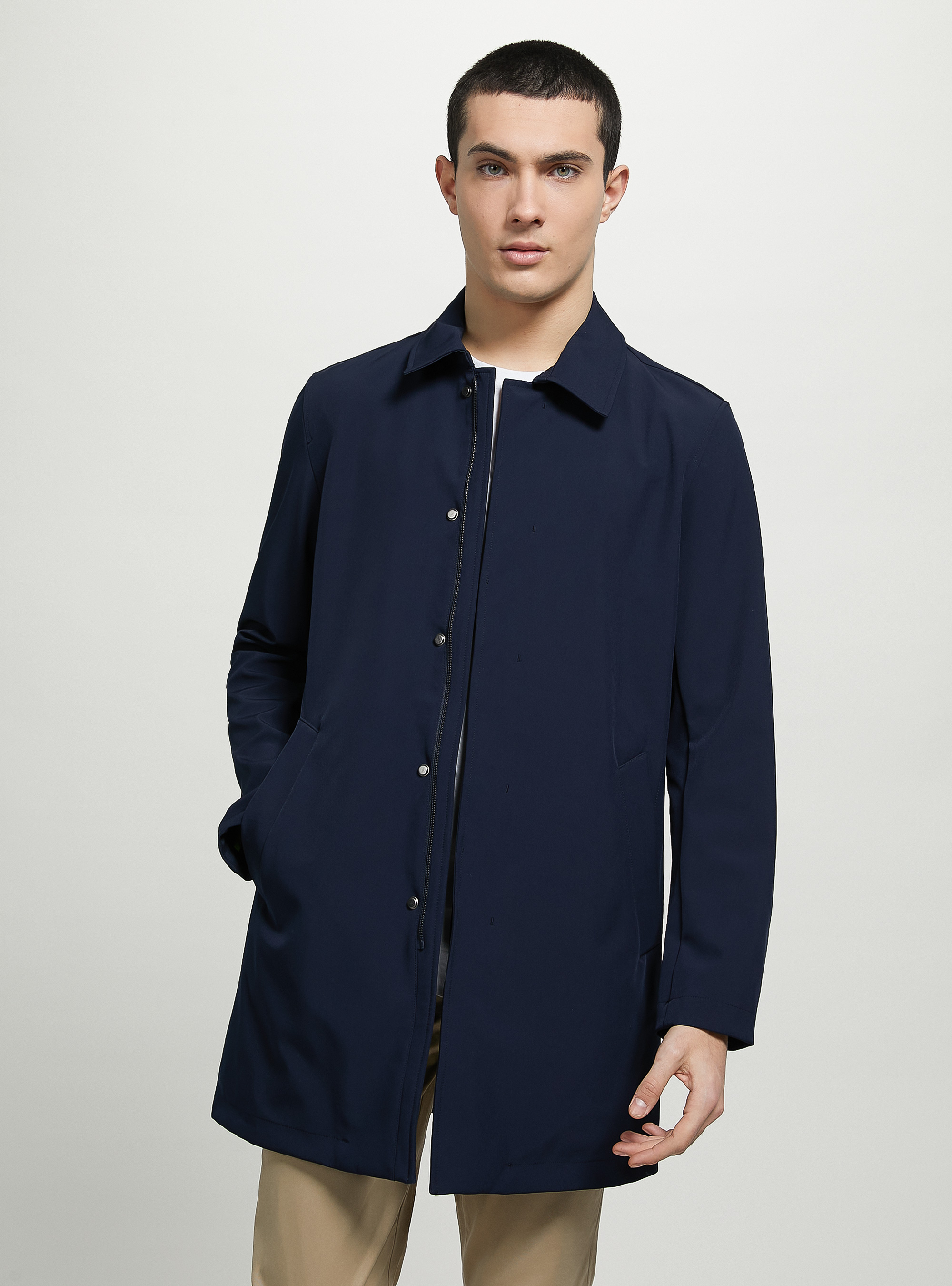 Plain-coloured trench coat with zip, NA1 NAVY DARK