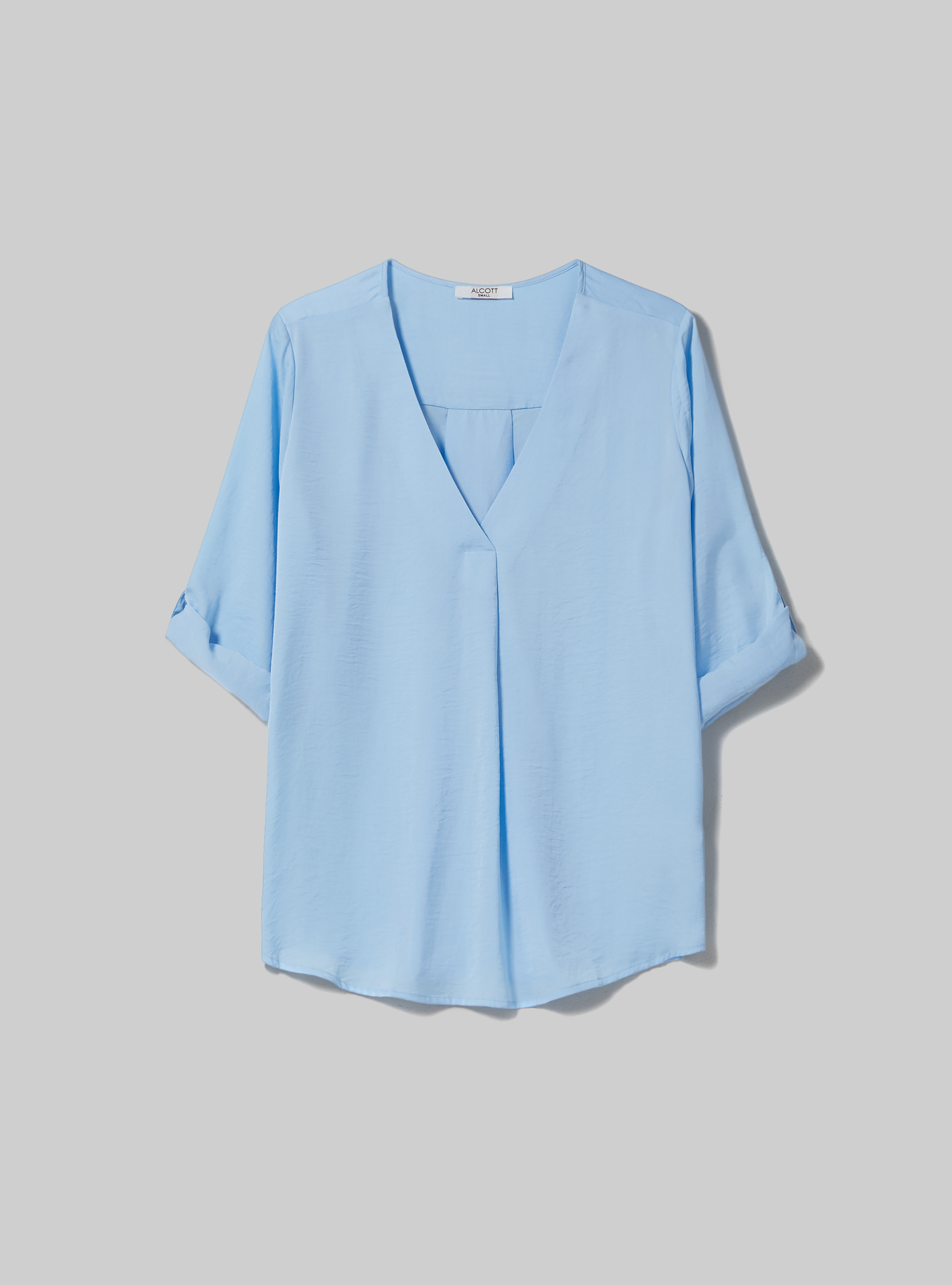 Plain-coloured blouse with neckline, AZ3 AZURE LIGHT