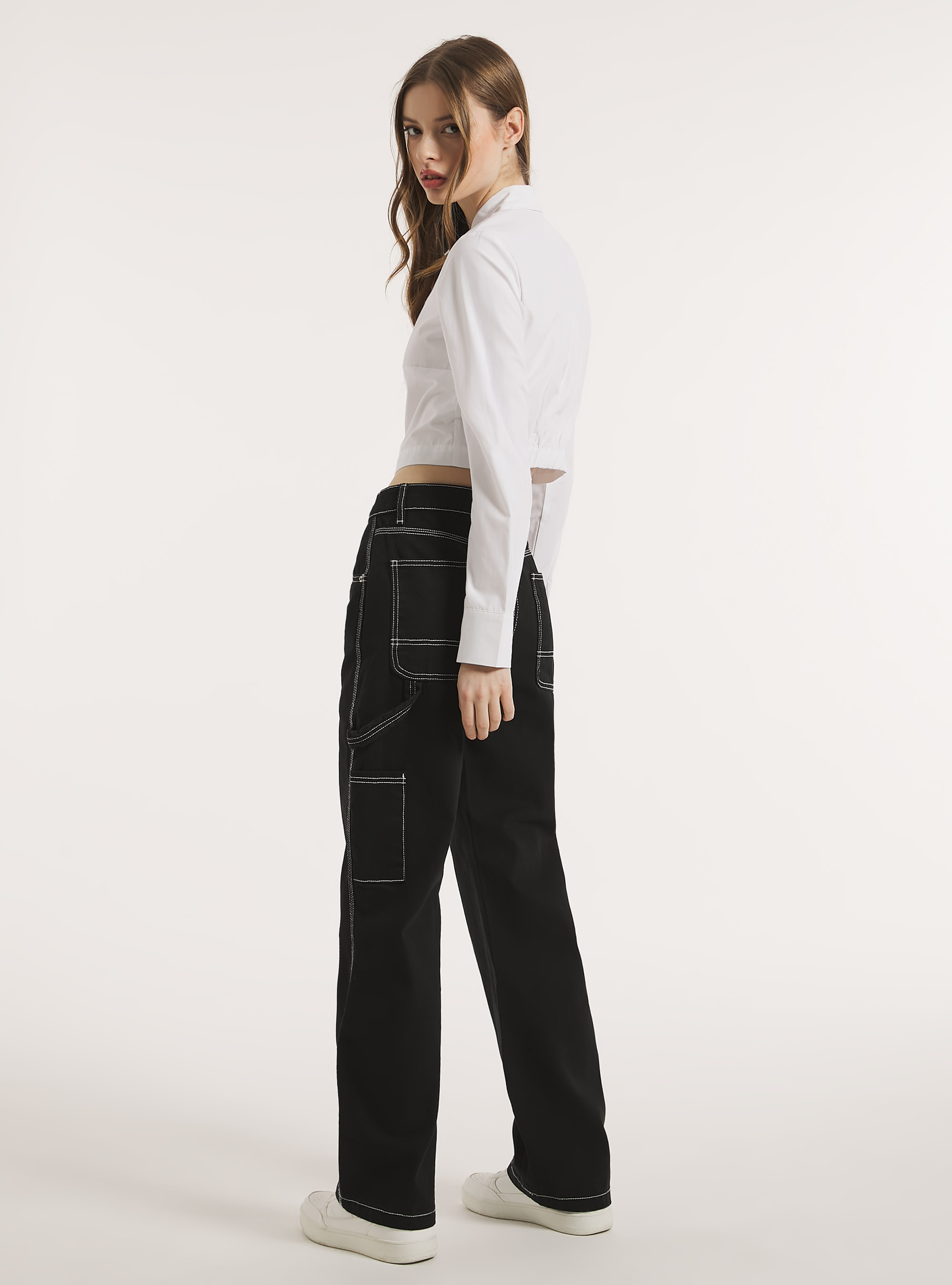 Cropped poplin shirt, WH1 OFF WHITE
