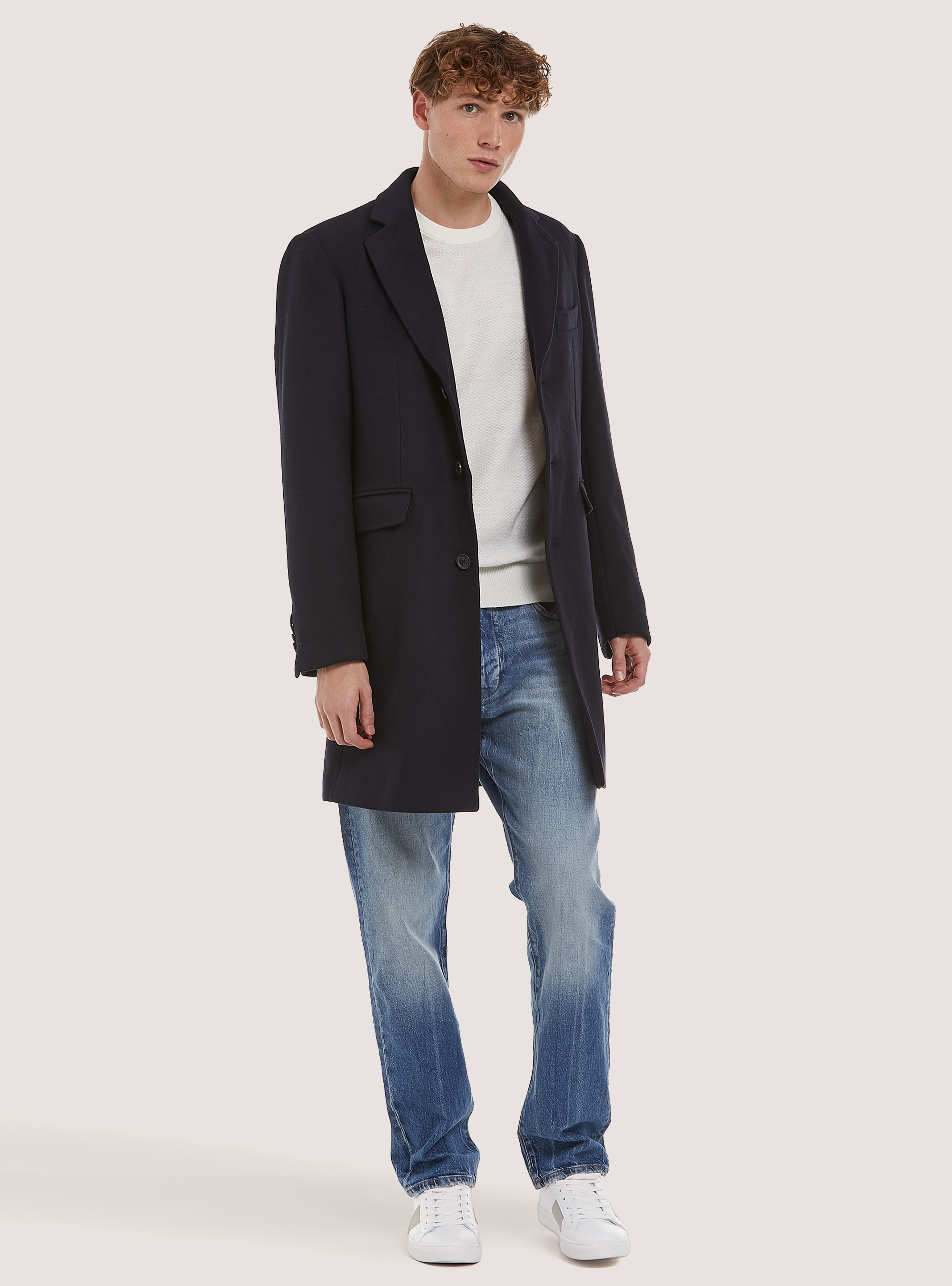 Cappotto monopetto in misto lana, NA1 NAVY DARK