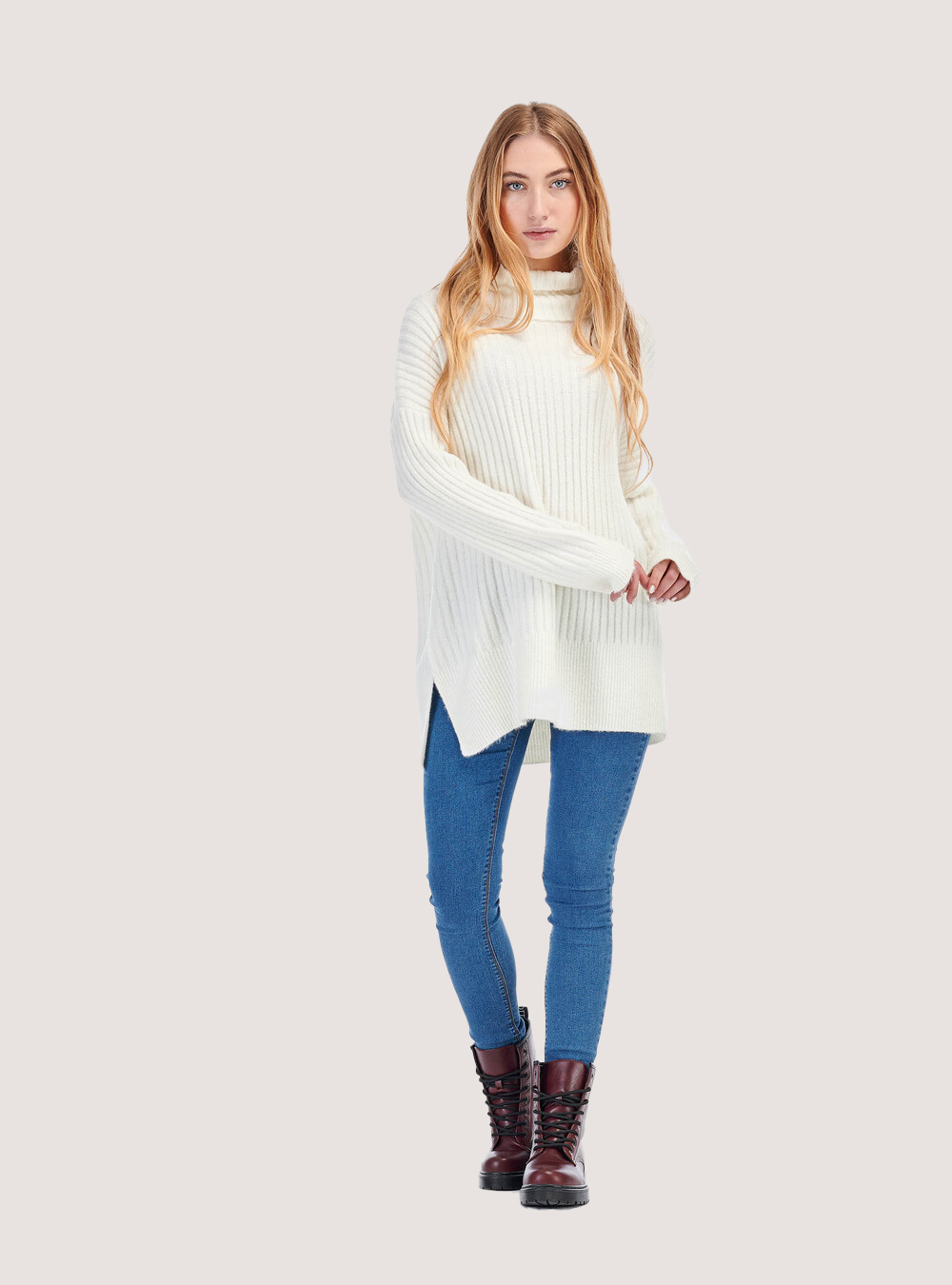 Jersey oversize de cuello alto, BLANCO
