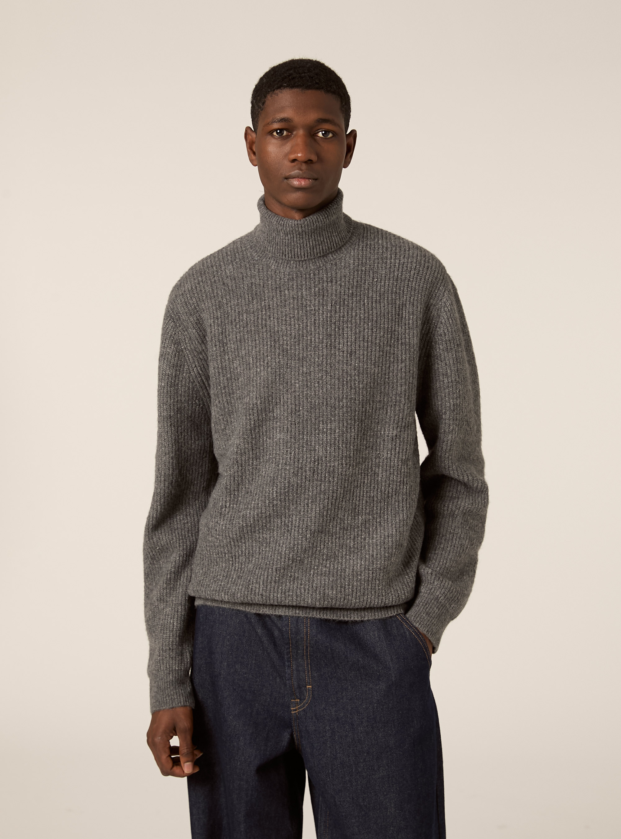 Maglia collo alto costa inglese, MGY1 GREY MEL DARK