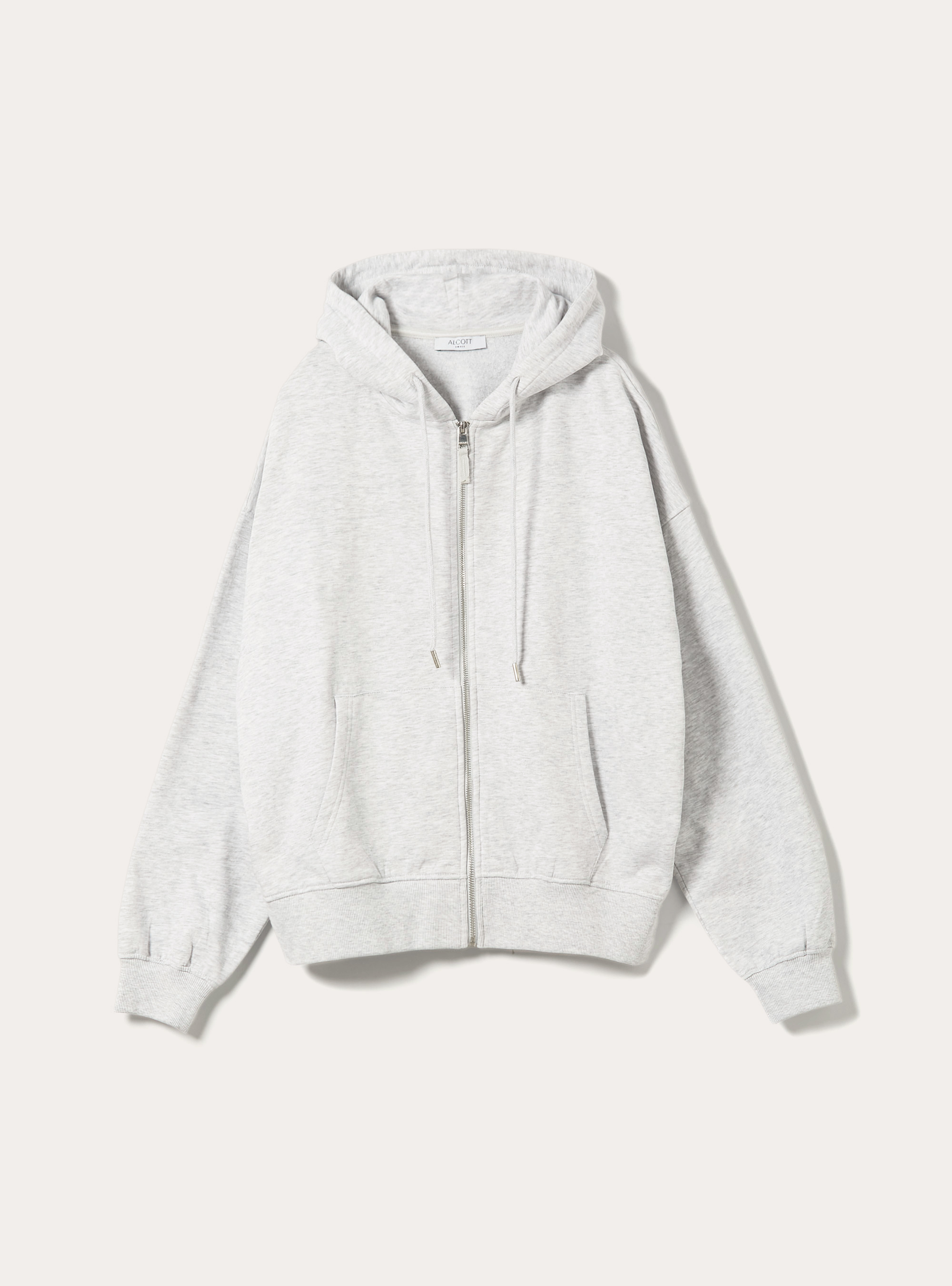 Zip et sweat à capuche en coton, MGY3 GREY MEL LIGHT
