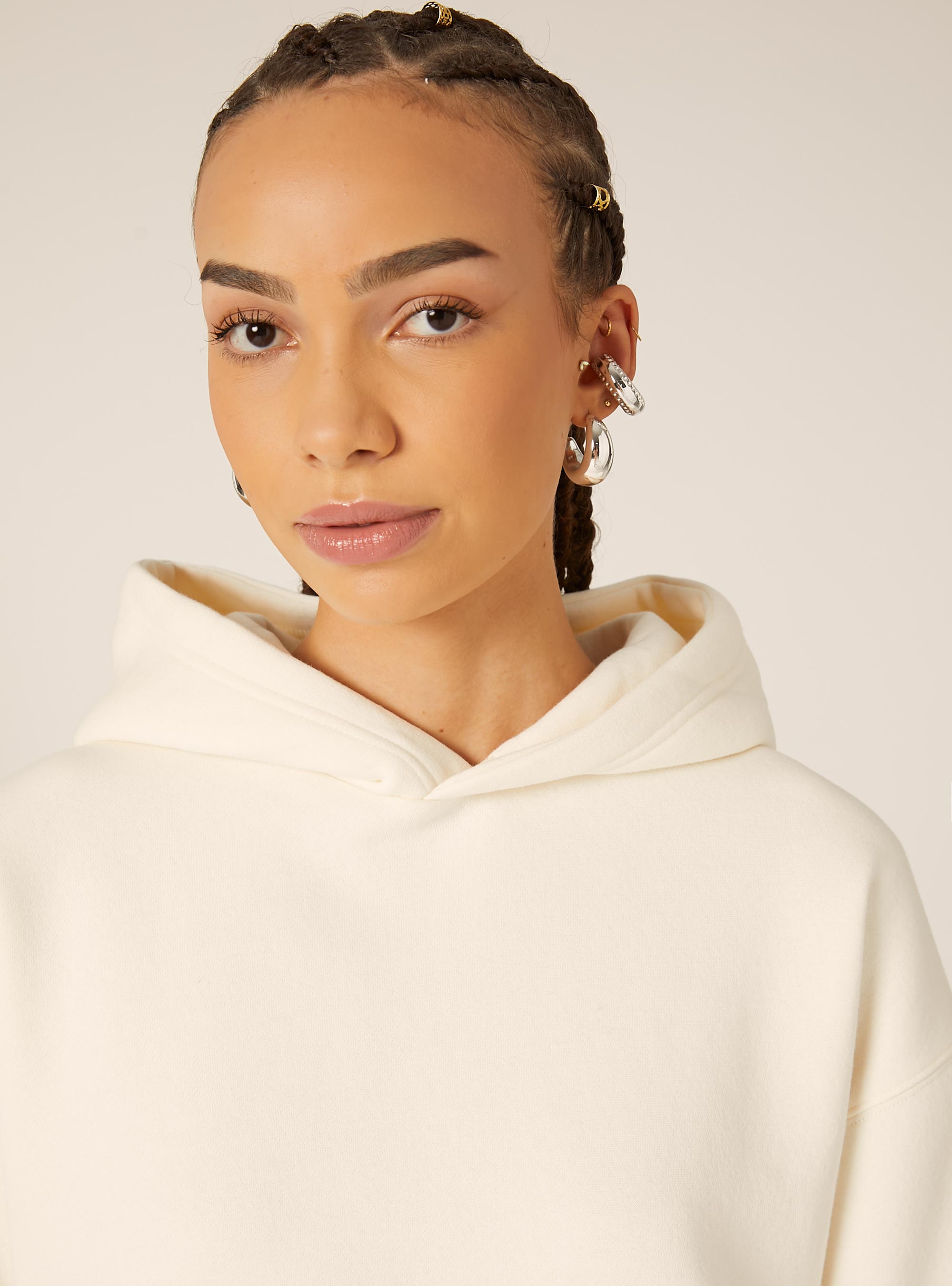 Boxy fit hooded sweatshirt, CR3 CREAM LIGHT