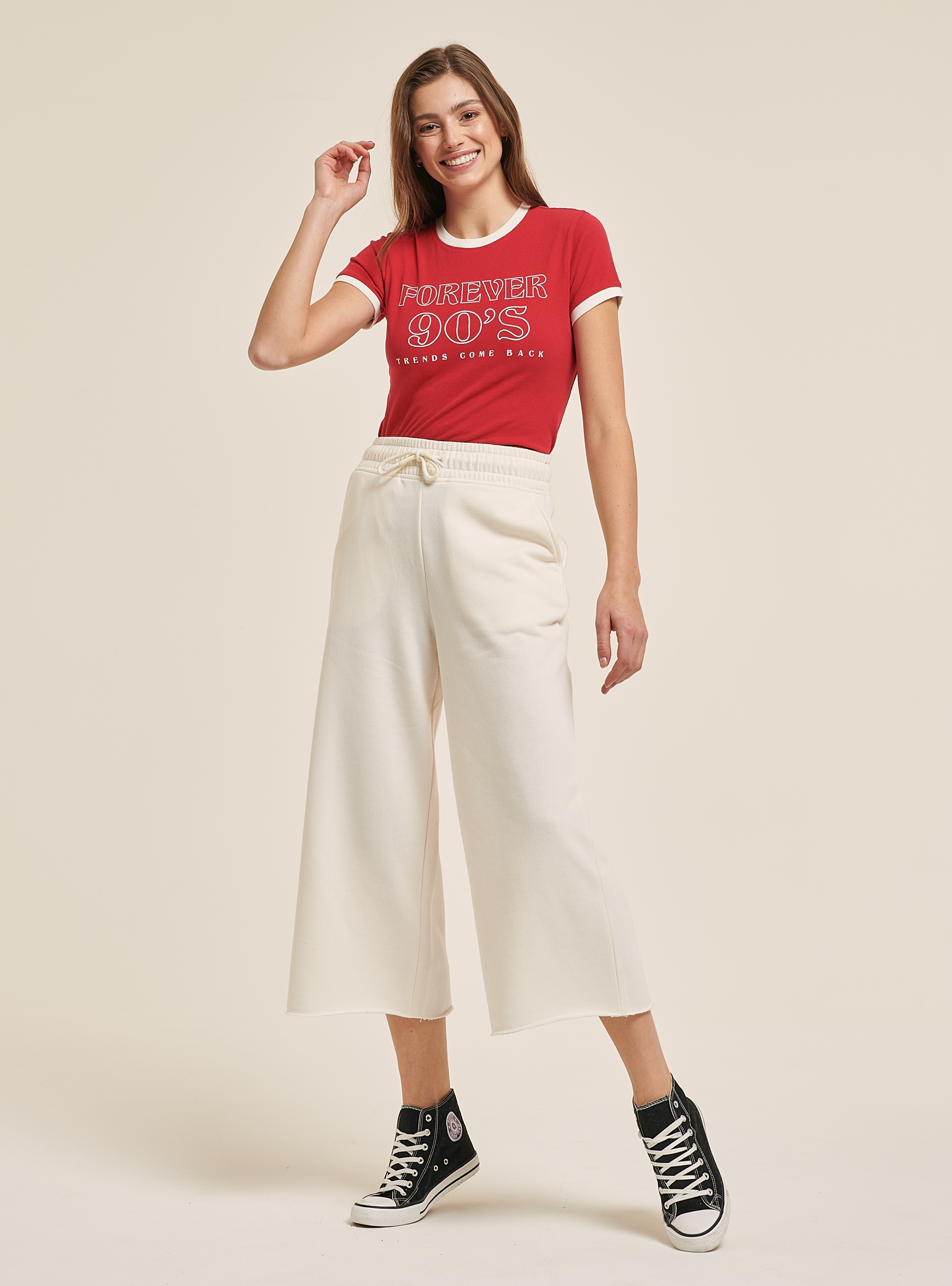 Gekürzte Sweatshirt-Leggings mit elastischem Bund, C0004 OFF WHITE