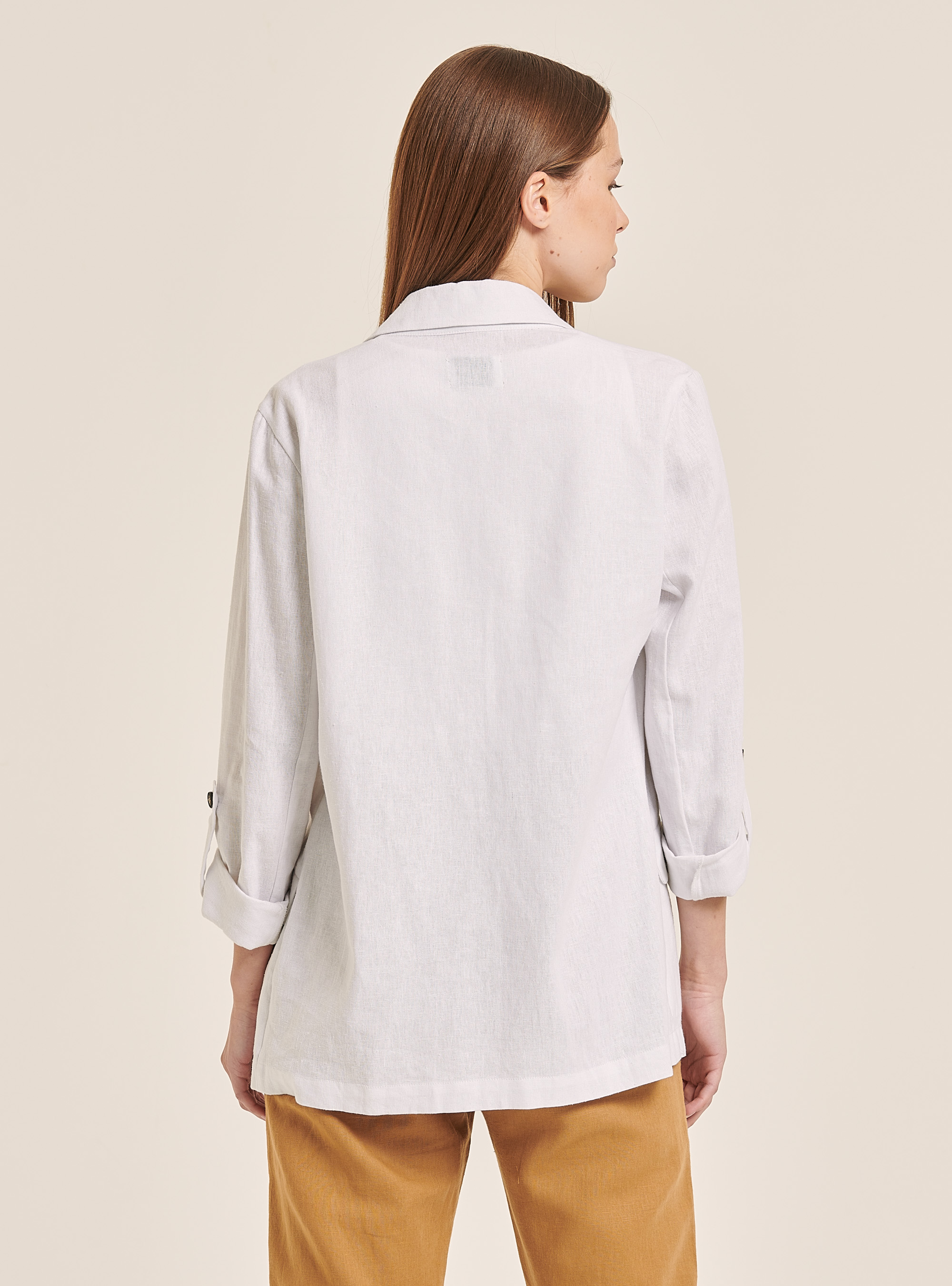 Plain Linen Blend Blazer, WHITE