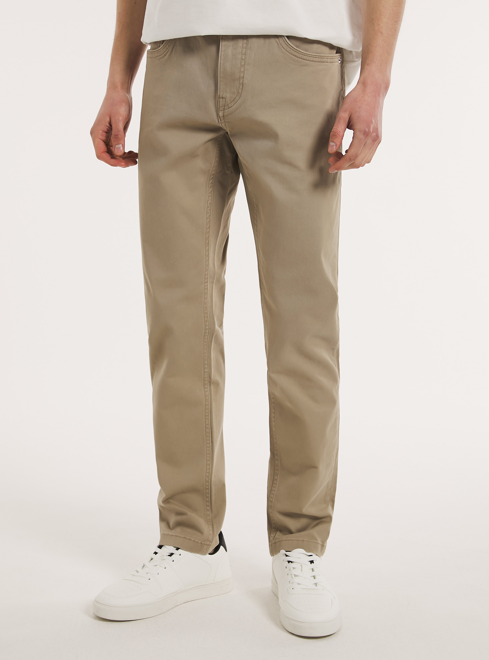Skinny fit cotton trousers, BG1 BEIGE DARK