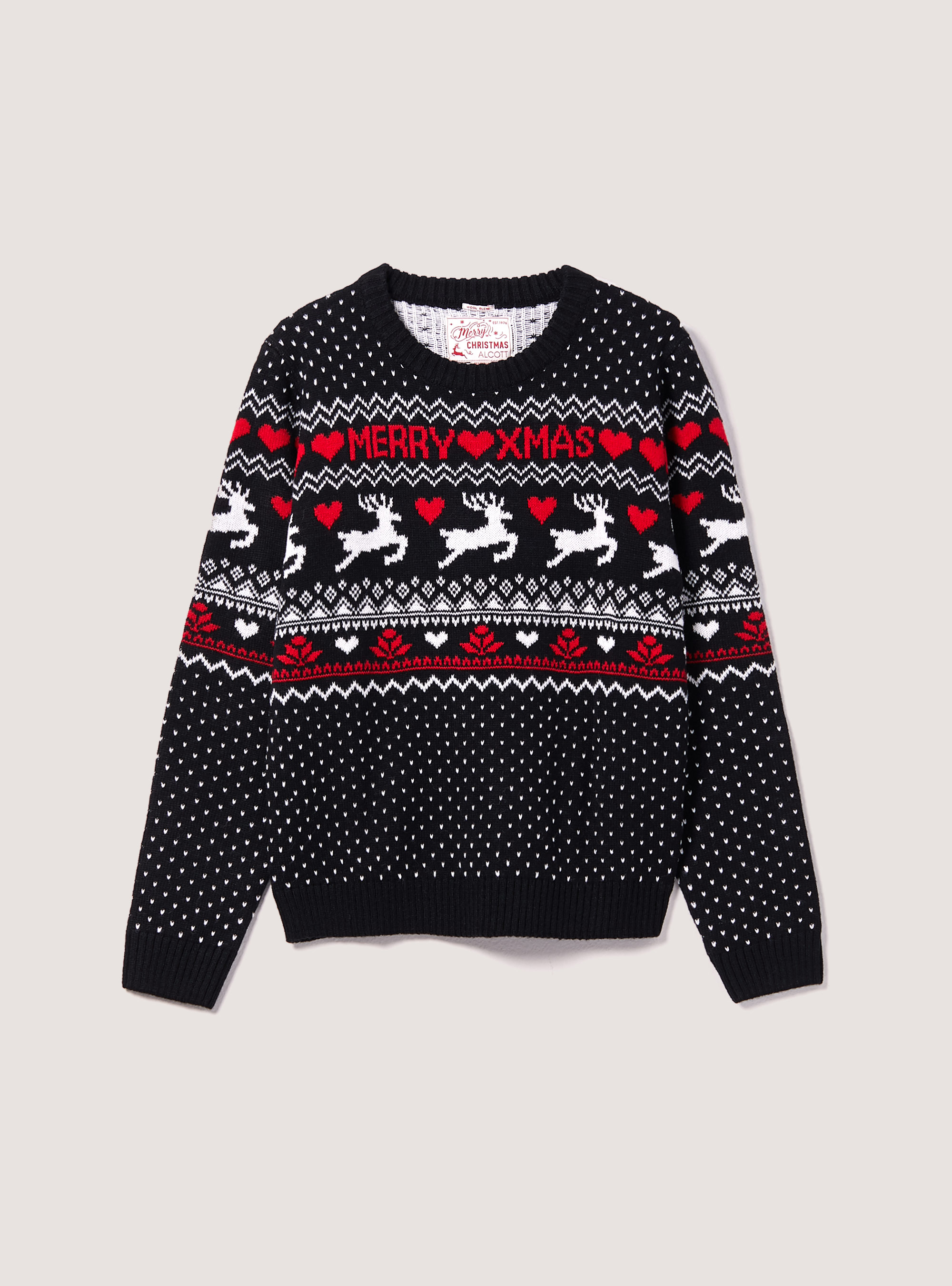 Weihnachtspullover mit Rentier, C101 BLACK