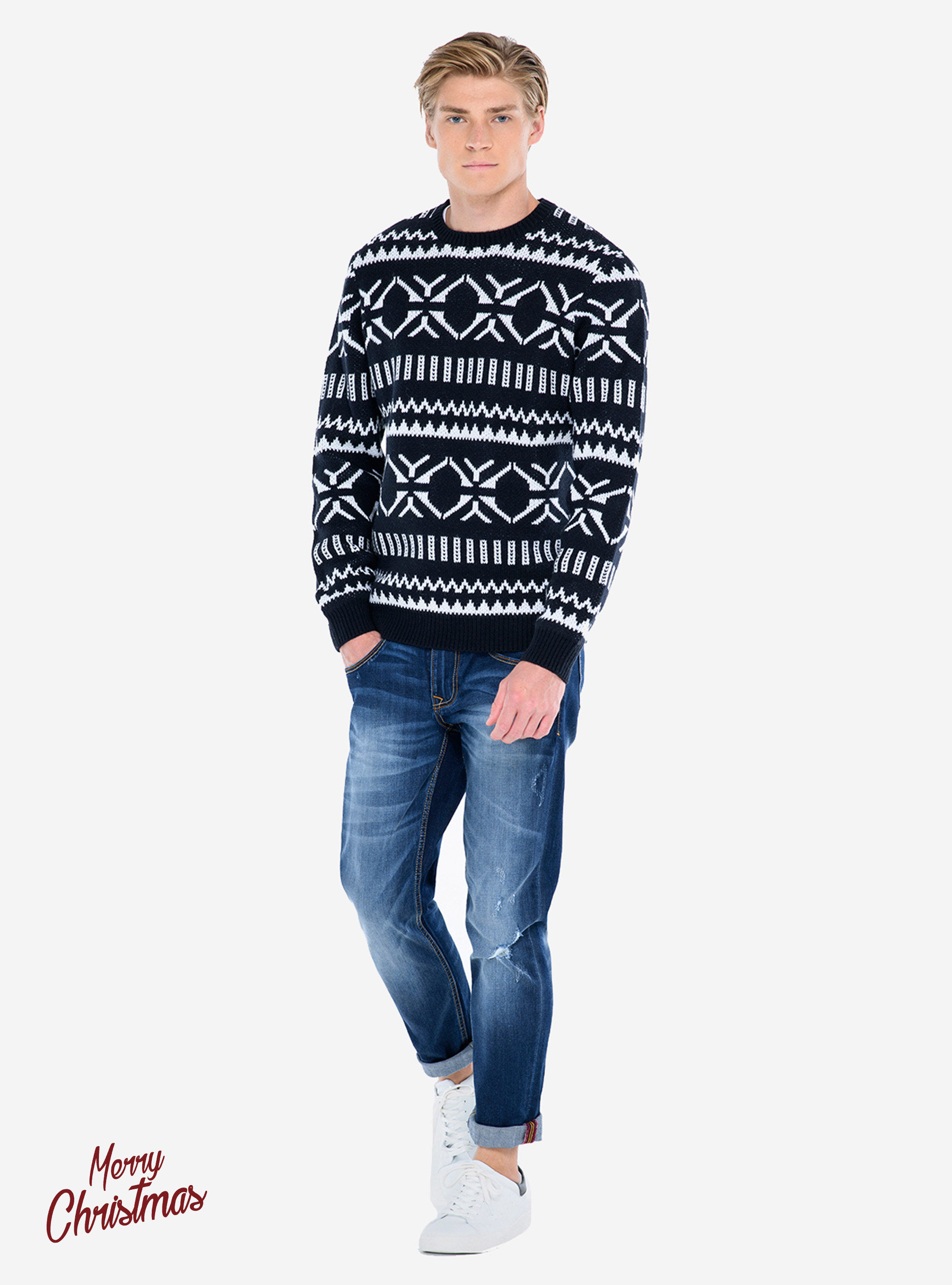 JAQUARD PULLOVER, BLUE NAVY