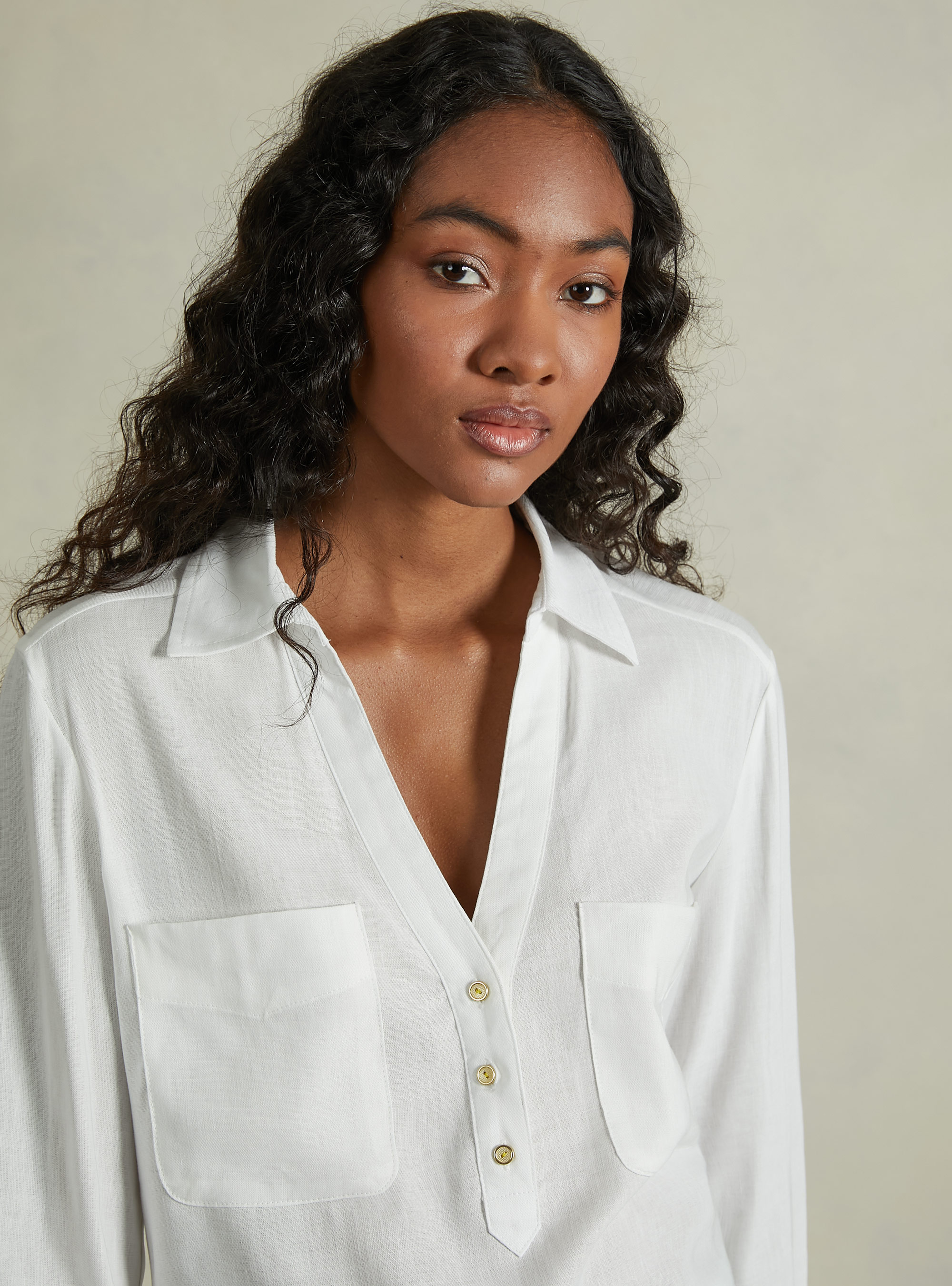 Linen-blend blouse, WH2 WHITE
