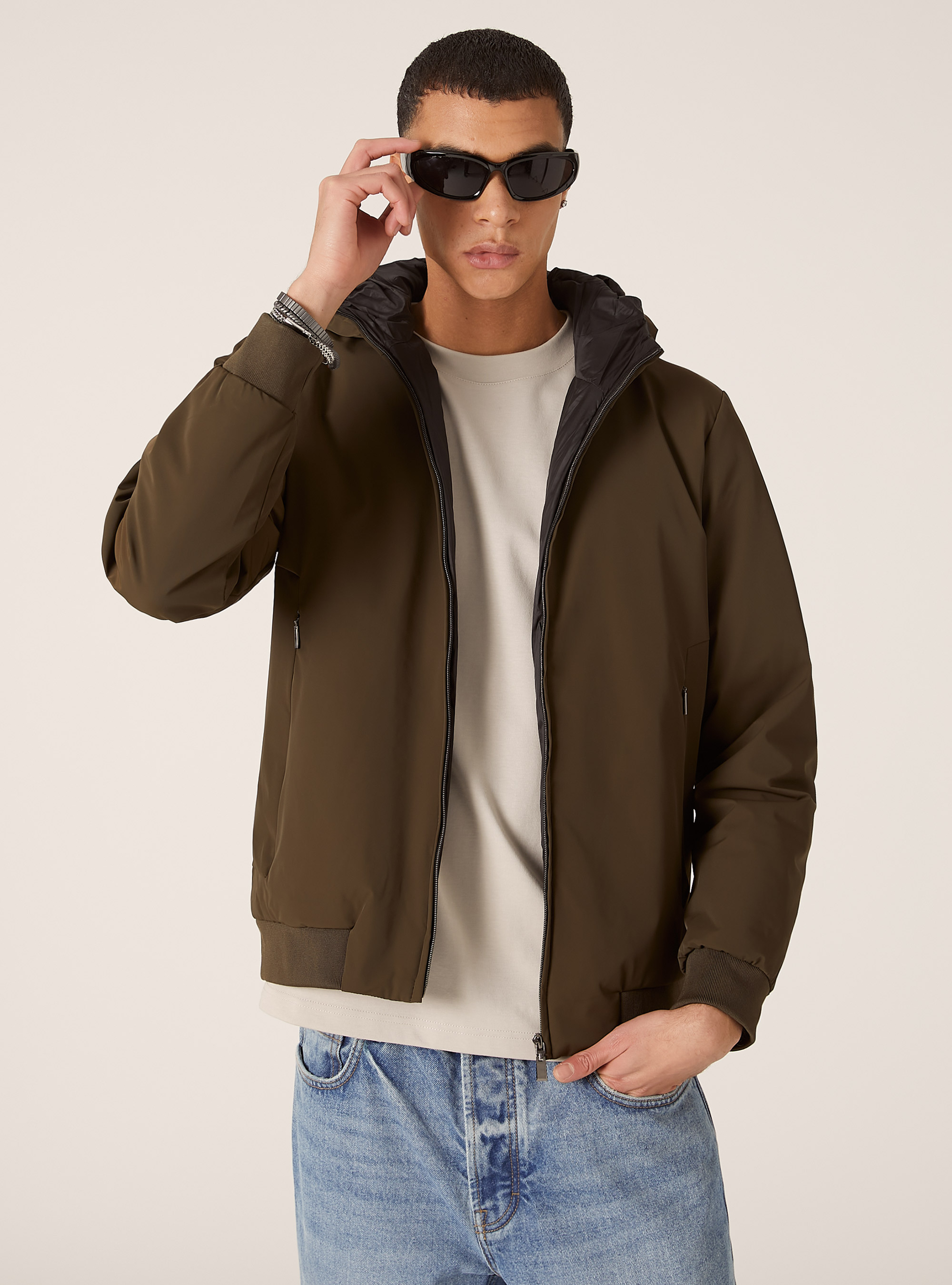Hooded padded jacket, BR1 BROWN DARK