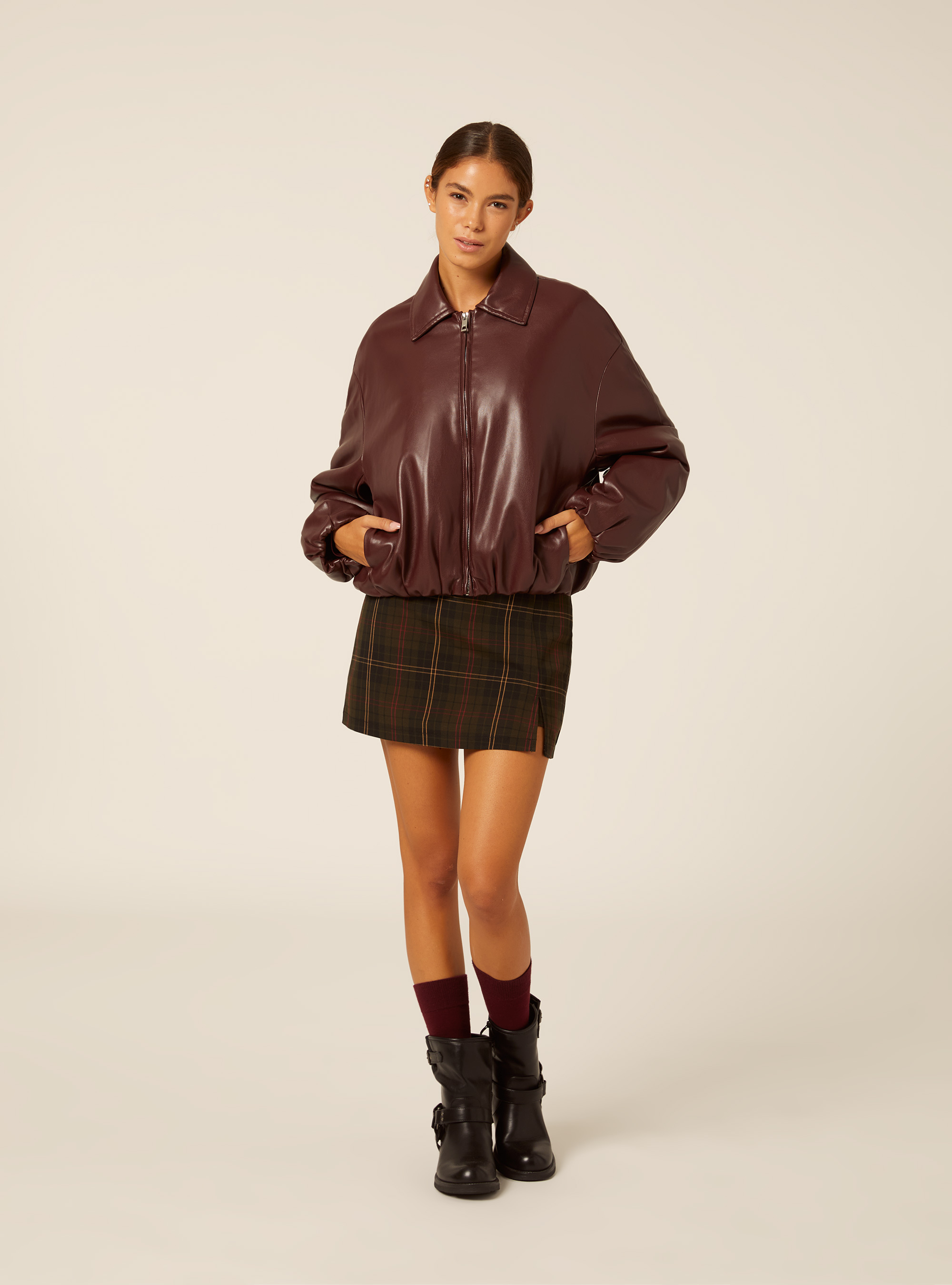 Bomber imbottito effetto pelle, BO1 BORDEAUX DARK
