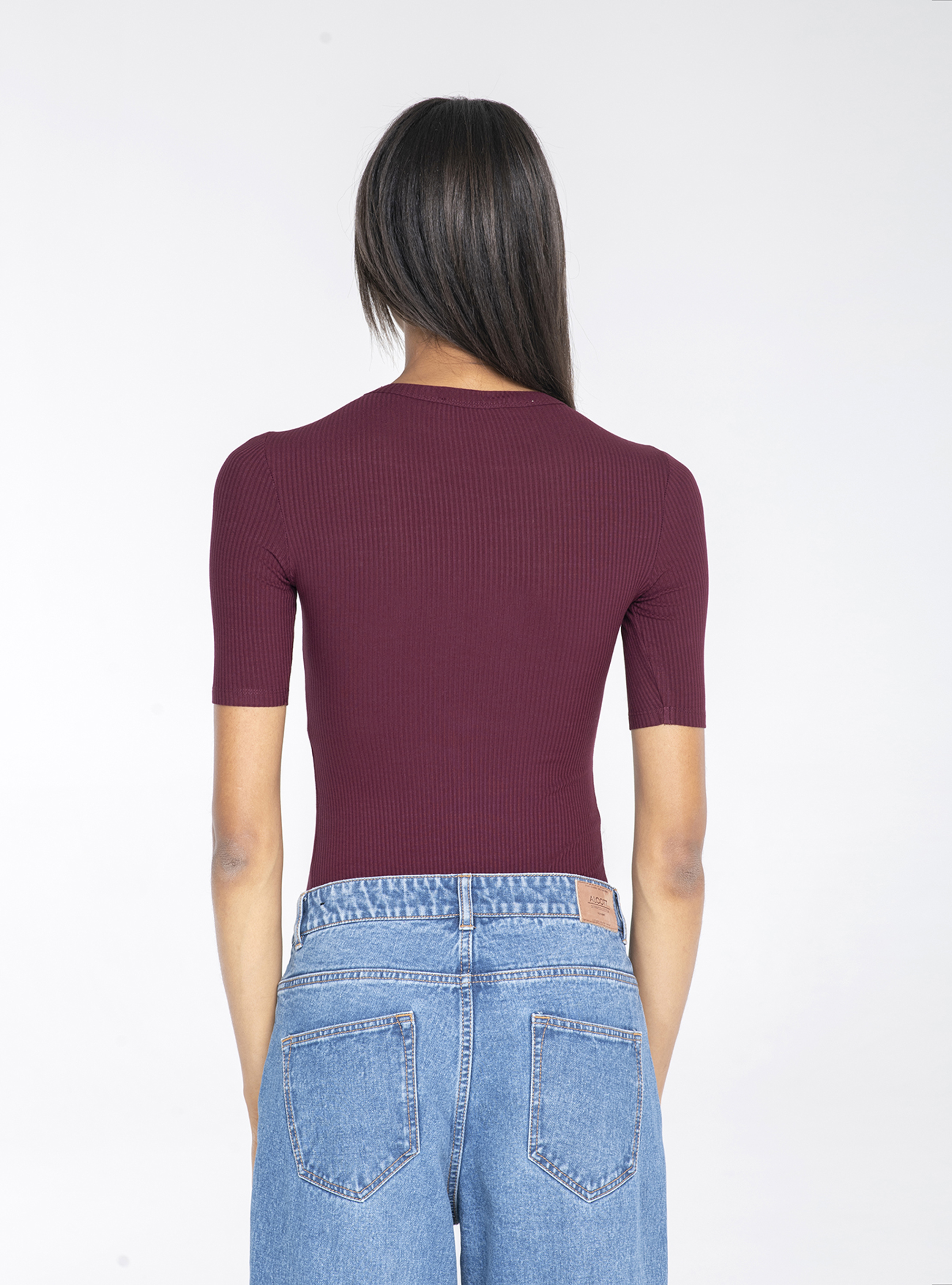 Basic ribbed bodysuit, BORDEAUX