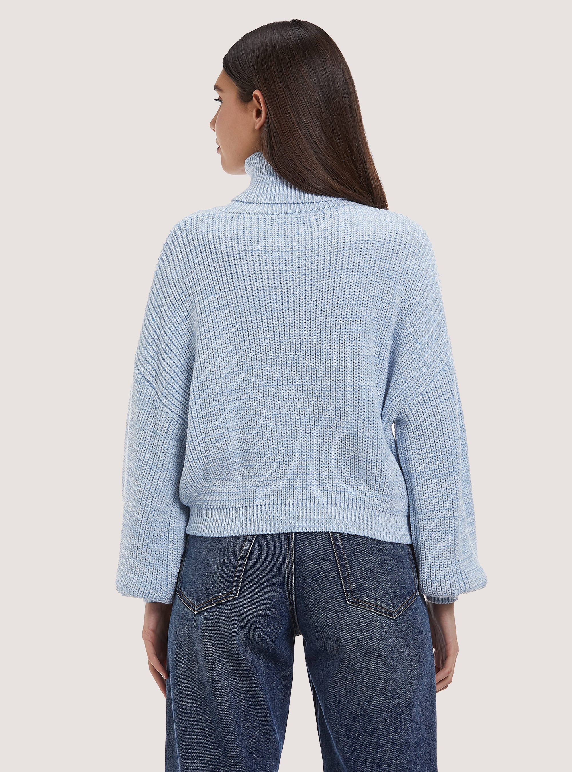 High-necked comfort fit English rib pullover, AZURE