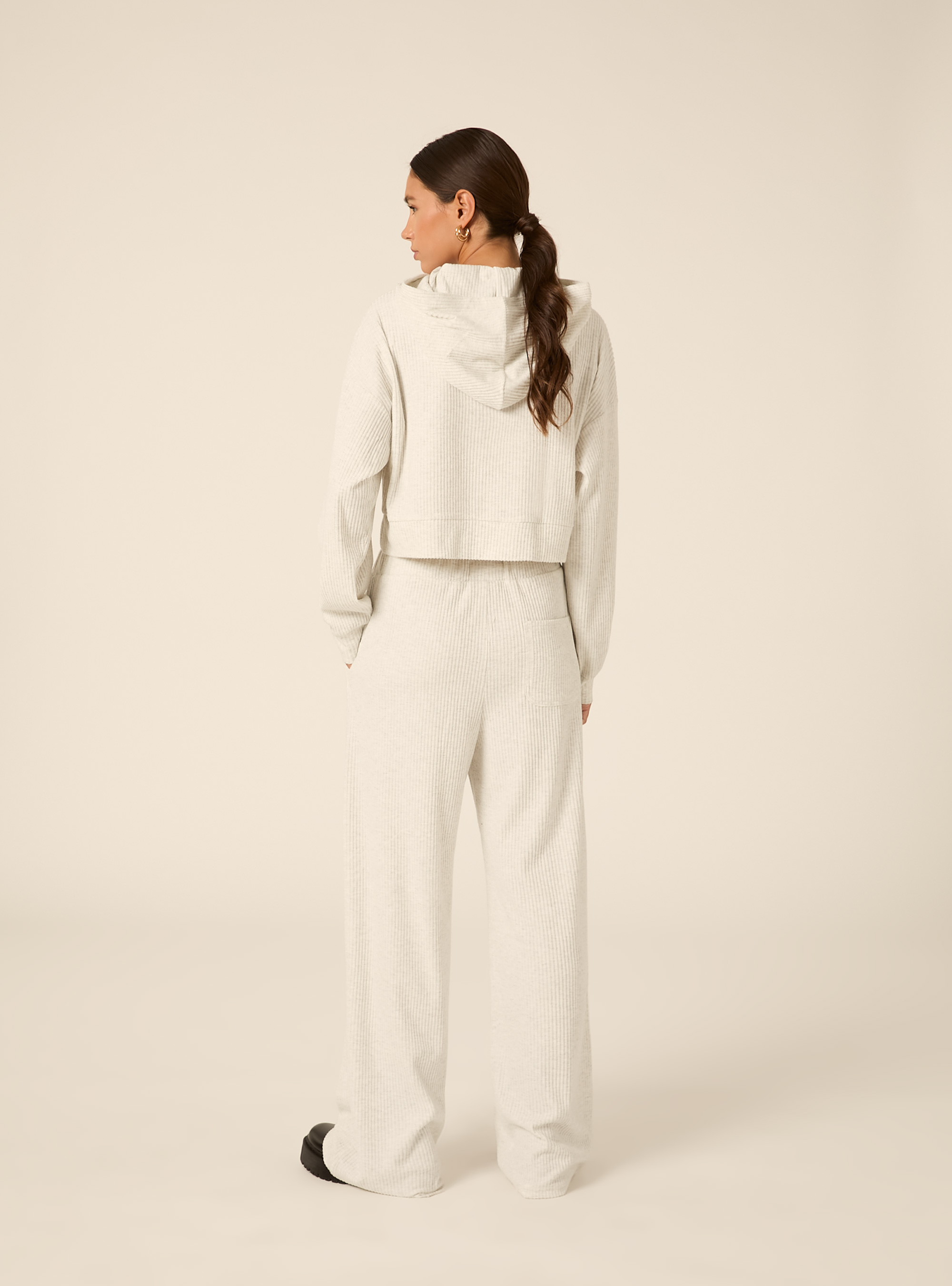 Jogger wide leg a coste, MGY3 GREY MEL LIGHT