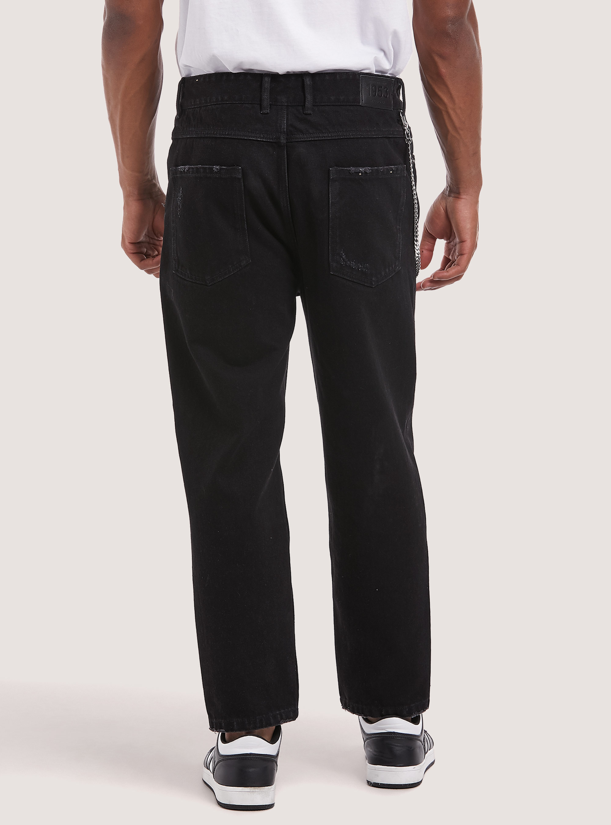 Vaqueros relaxed fit con cadena, NEGRO