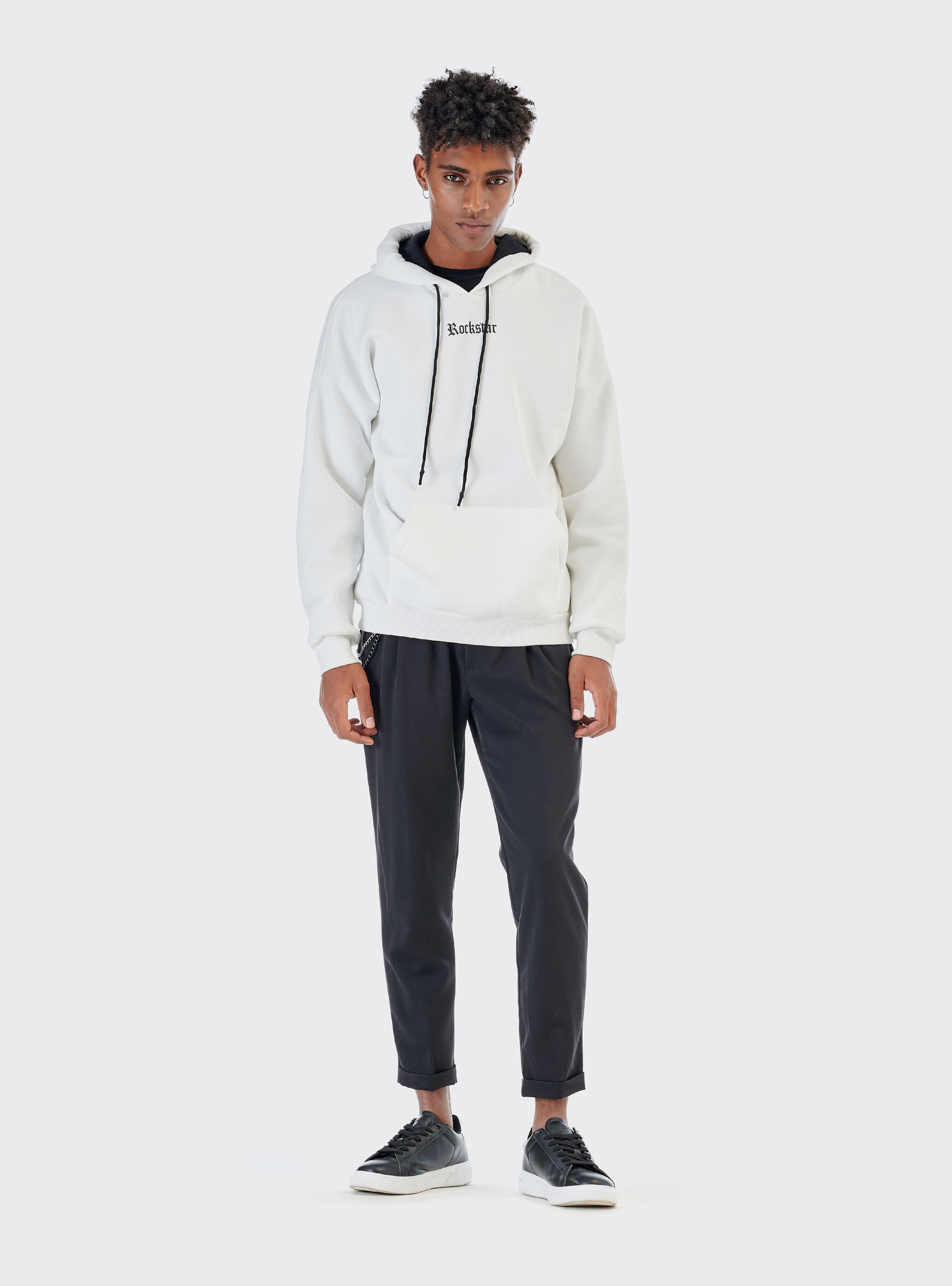 Sweat oversize à capuche et imprimé Rockstar, C099 WHITE